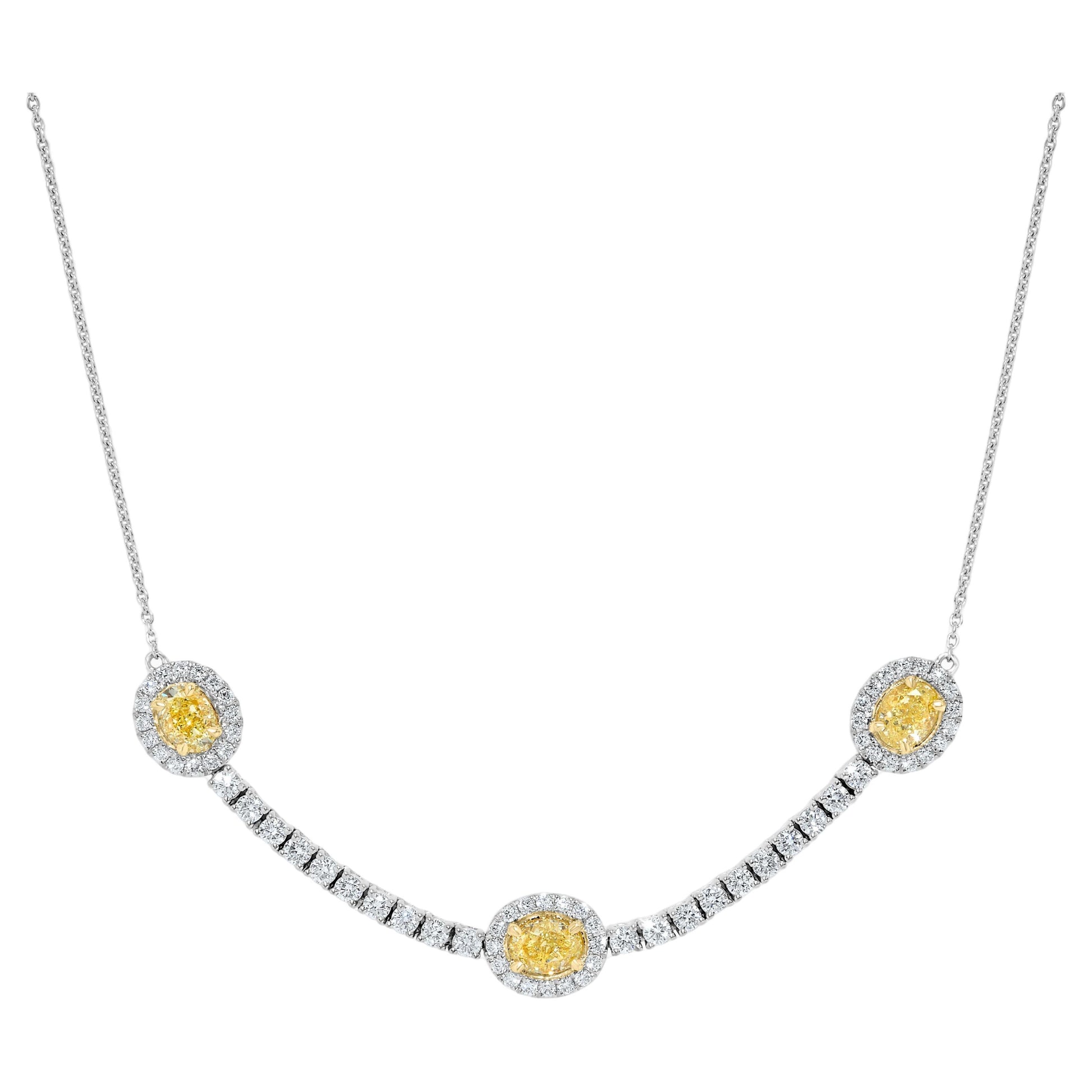 Natural Yellow Oval and White Diamond 2.23 Carat TW Gold Drop Necklace