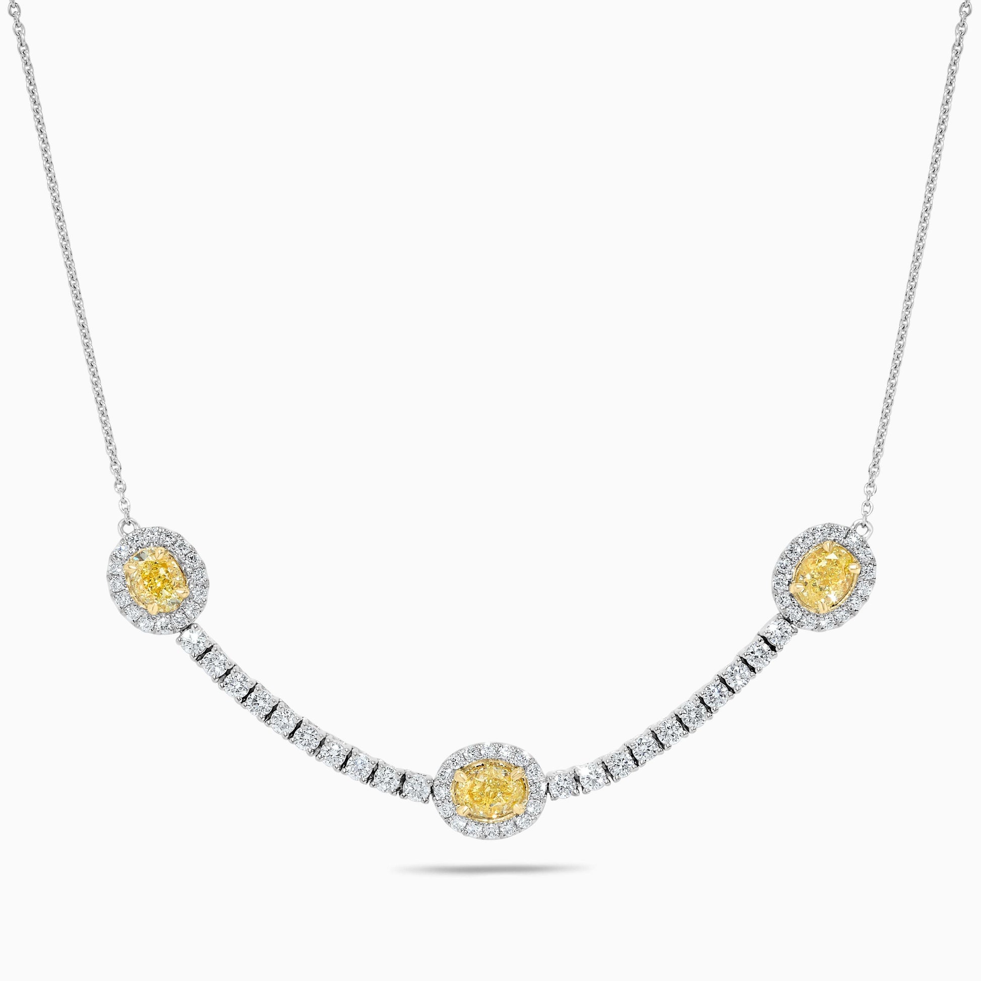 Natural Yellow Oval and White Diamond 2.23 Carat TW Gold Drop Necklace