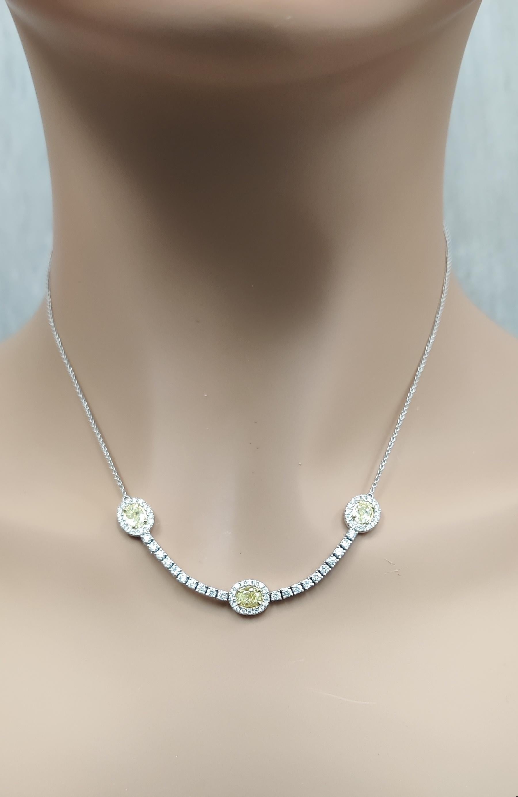 Natural Yellow Oval and White Diamond 2.23 Carat TW Gold Drop Necklace