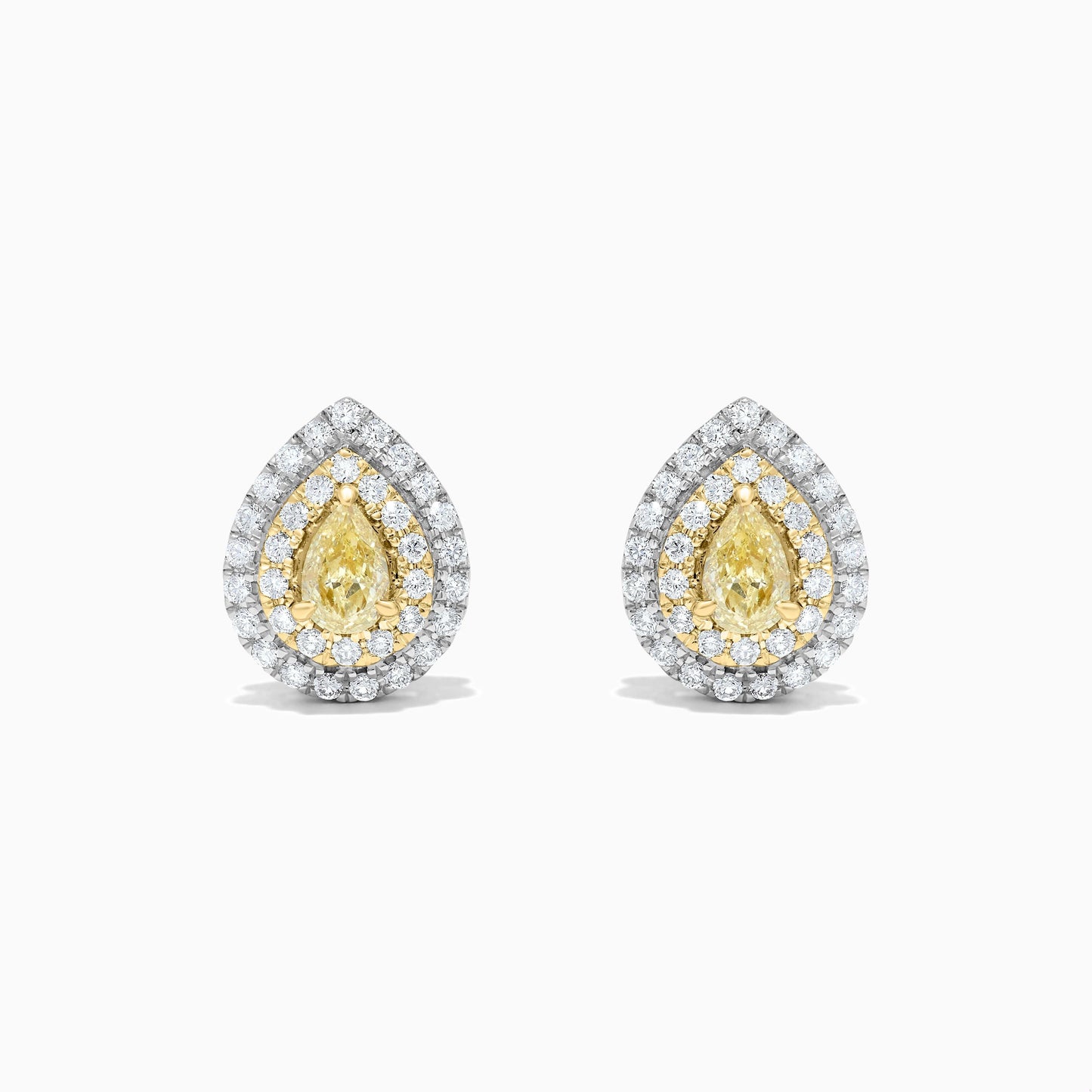 Natural Yellow Pear and White Diamond 1.14 Carat TW Gold Stud Earrings