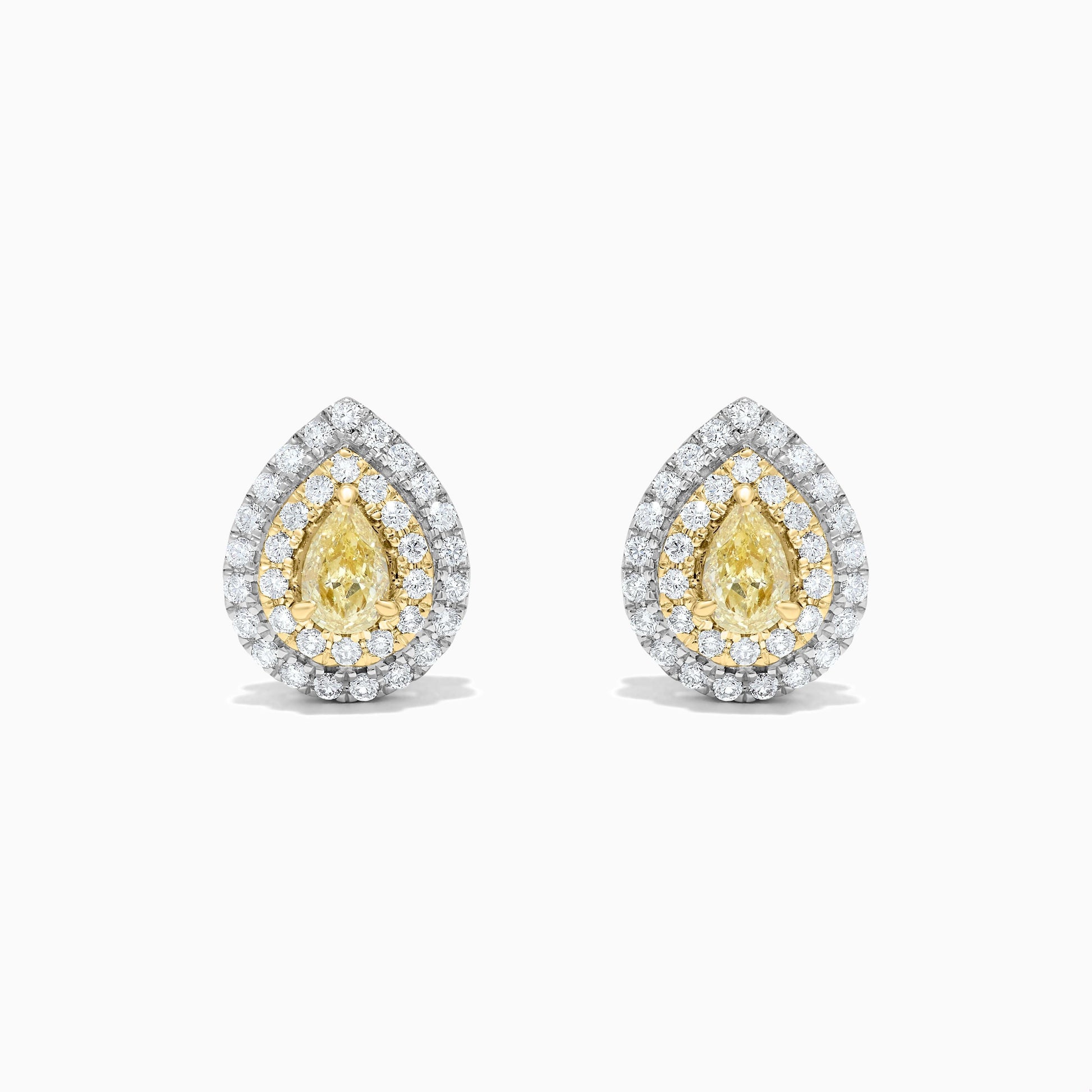 Natural Yellow Pear and White Diamond 1.14 Carat TW Gold Stud Earrings