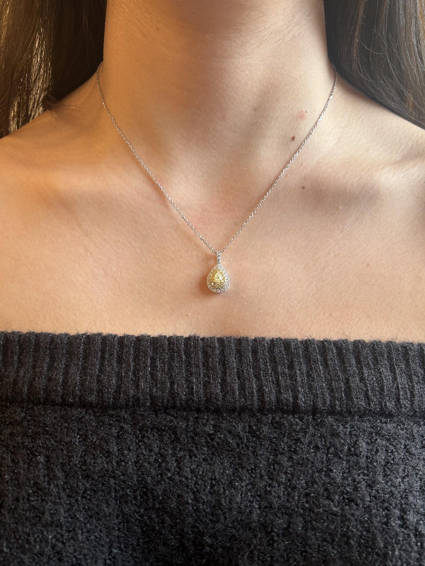 Natural Yellow Pear and White Diamond .77 Carat TW Gold Drop Pendant