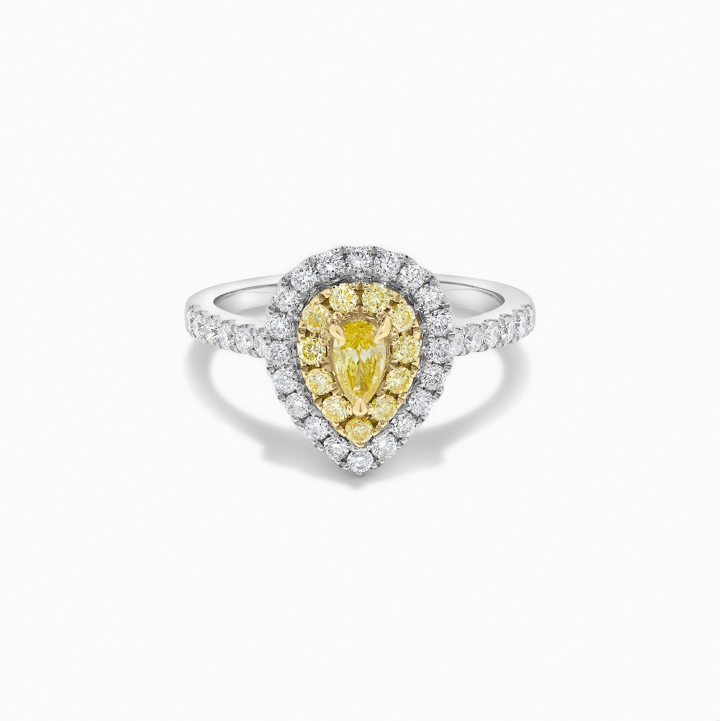 Natural Yellow Pear and White Diamond .86 Carat TW Platinum Cocktail Ring