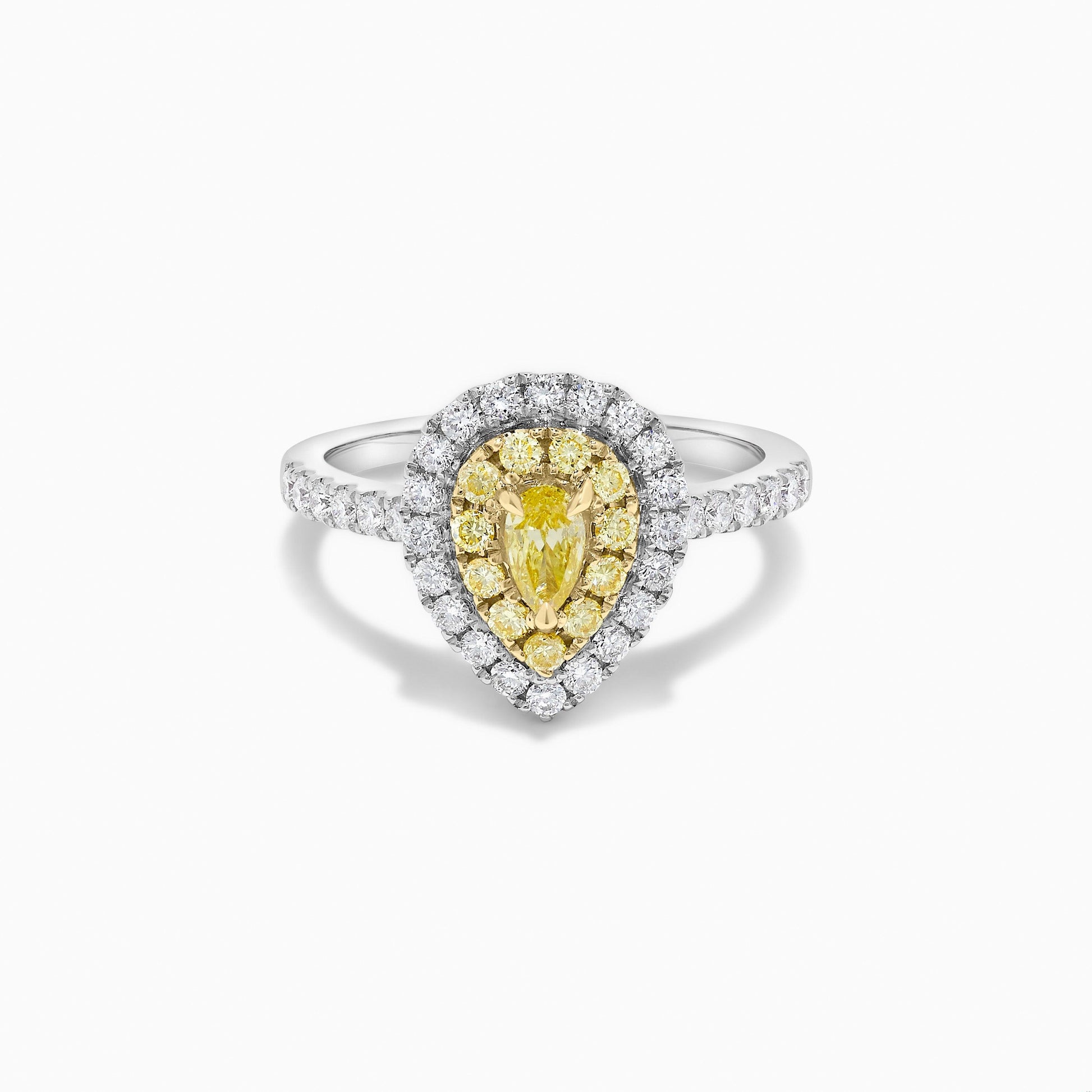 Natural Yellow Pear and White Diamond .86 Carat TW Platinum Cocktail Ring