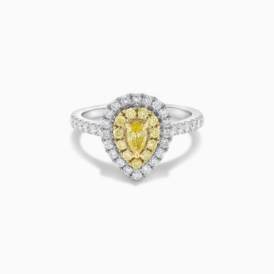 Natural Yellow Pear and White Diamond .86 Carat TW Platinum Cocktail Ring