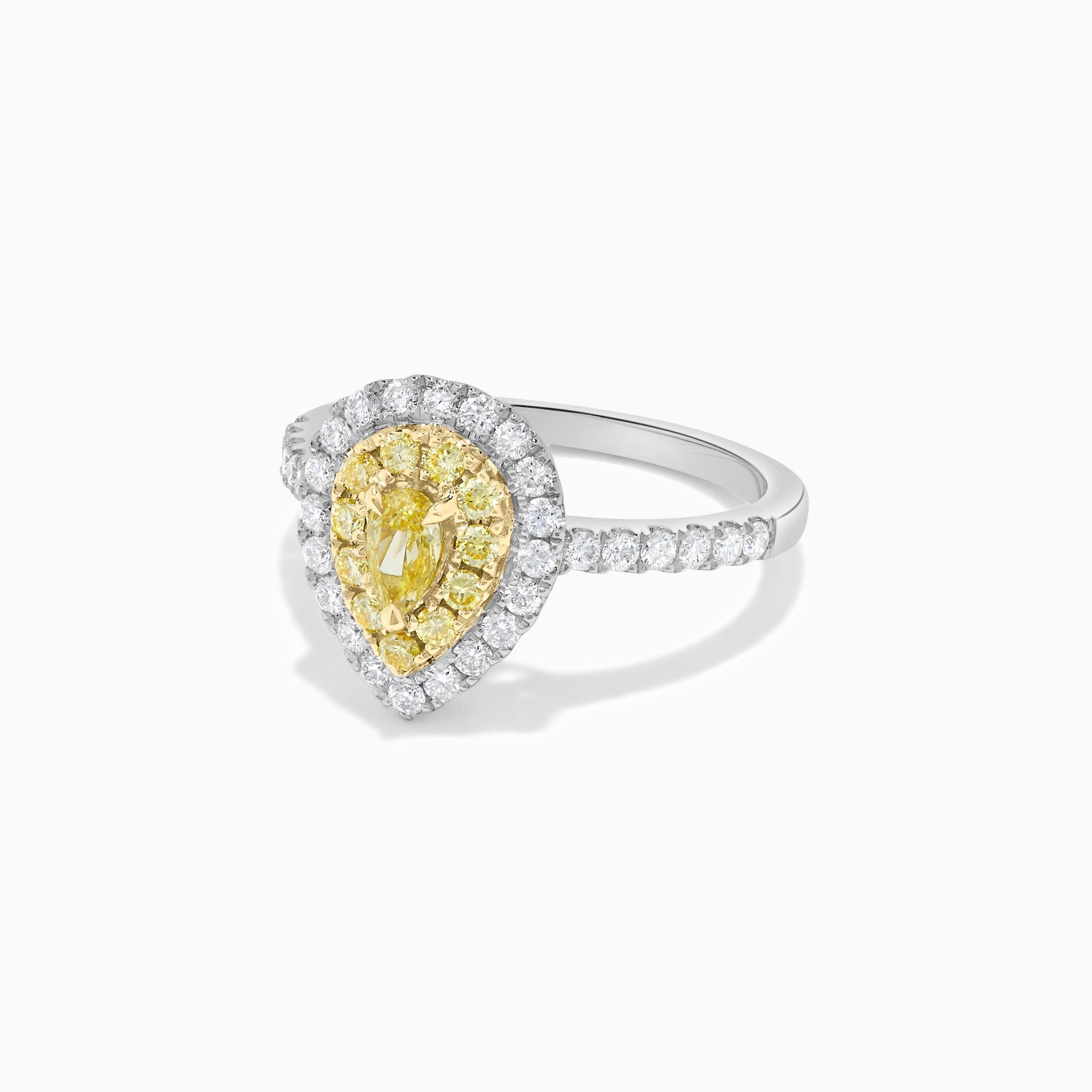 Natural Yellow Pear and White Diamond .86 Carat TW Platinum Cocktail Ring