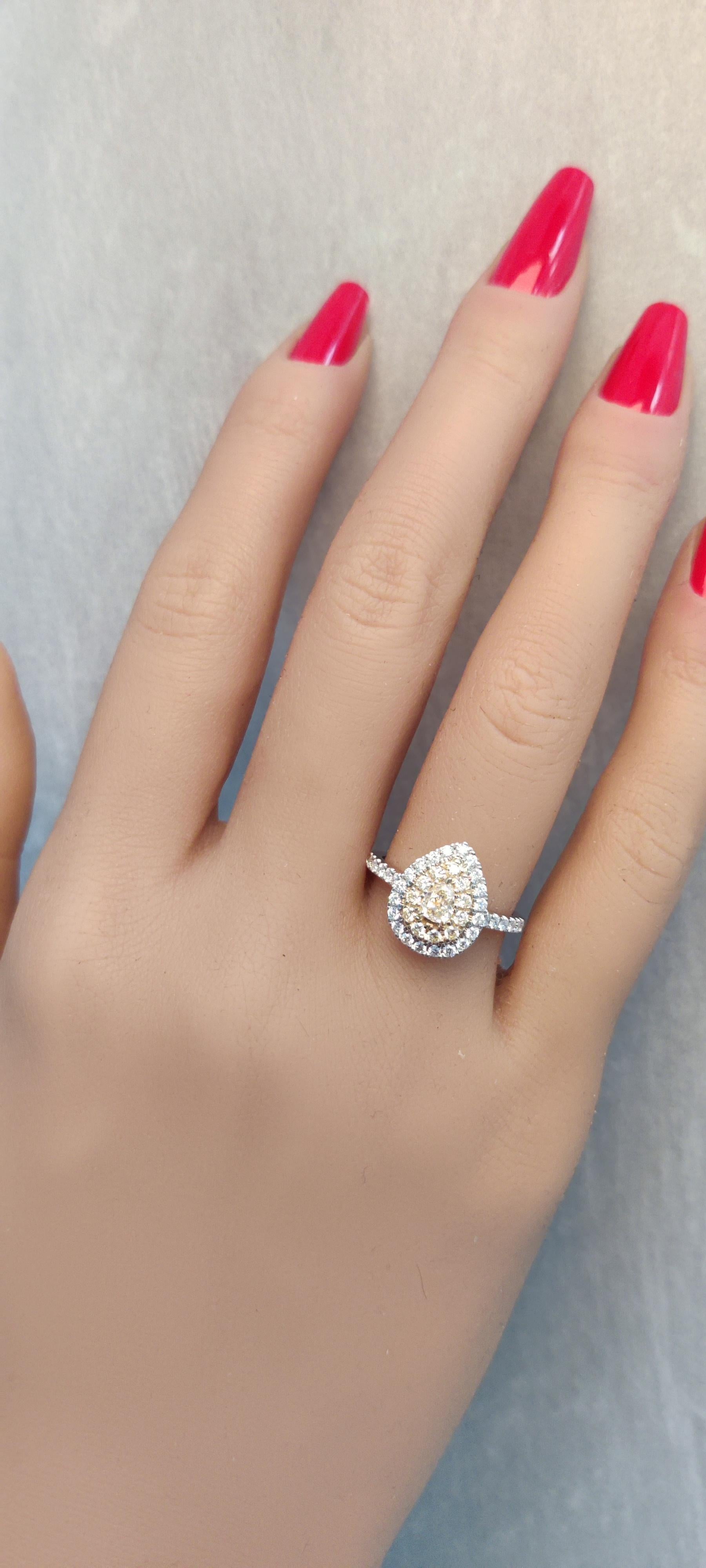 Natural Yellow Pear and White Diamond .86 Carat TW Platinum Cocktail Ring