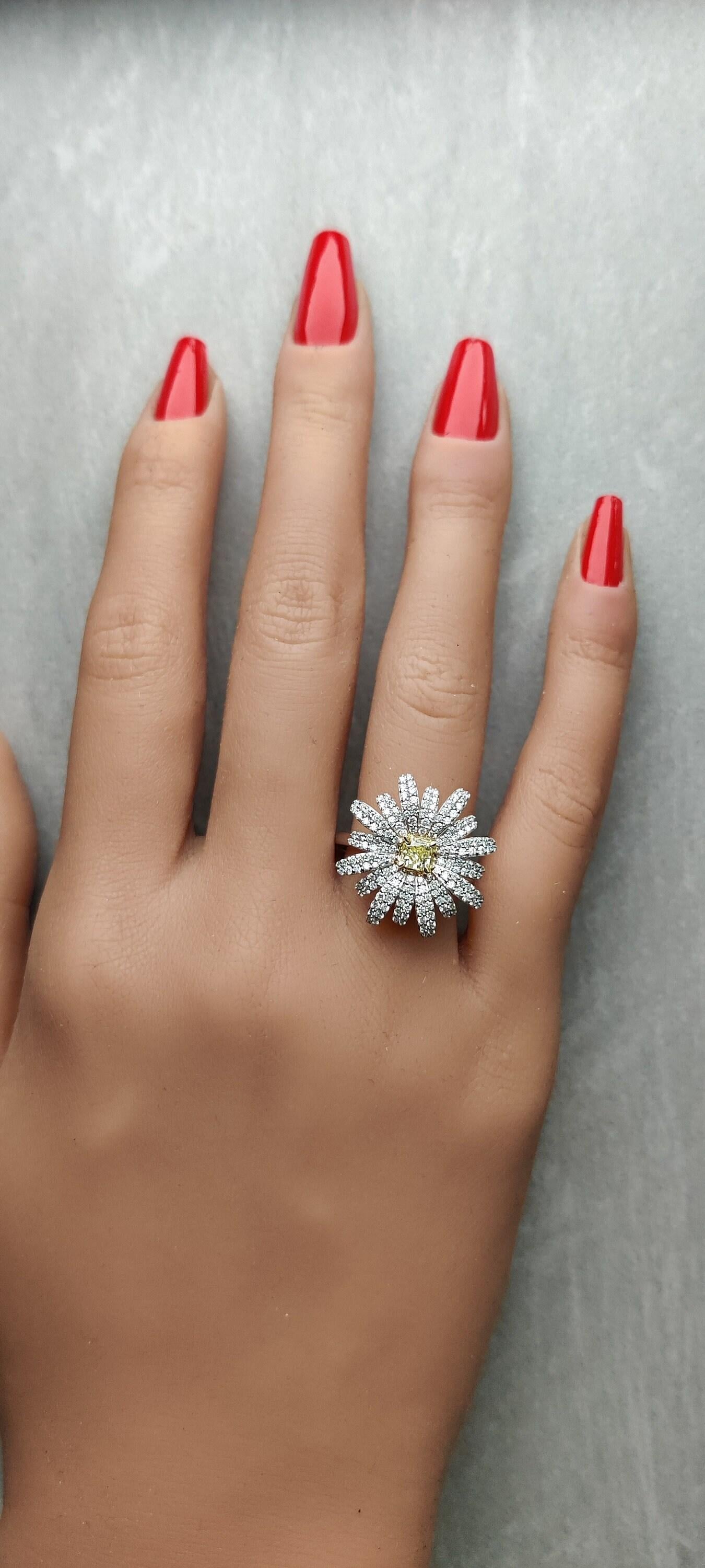 Natural Yellow Radiant and White Diamond 1.15 Carat TW Gold Cocktail Ring