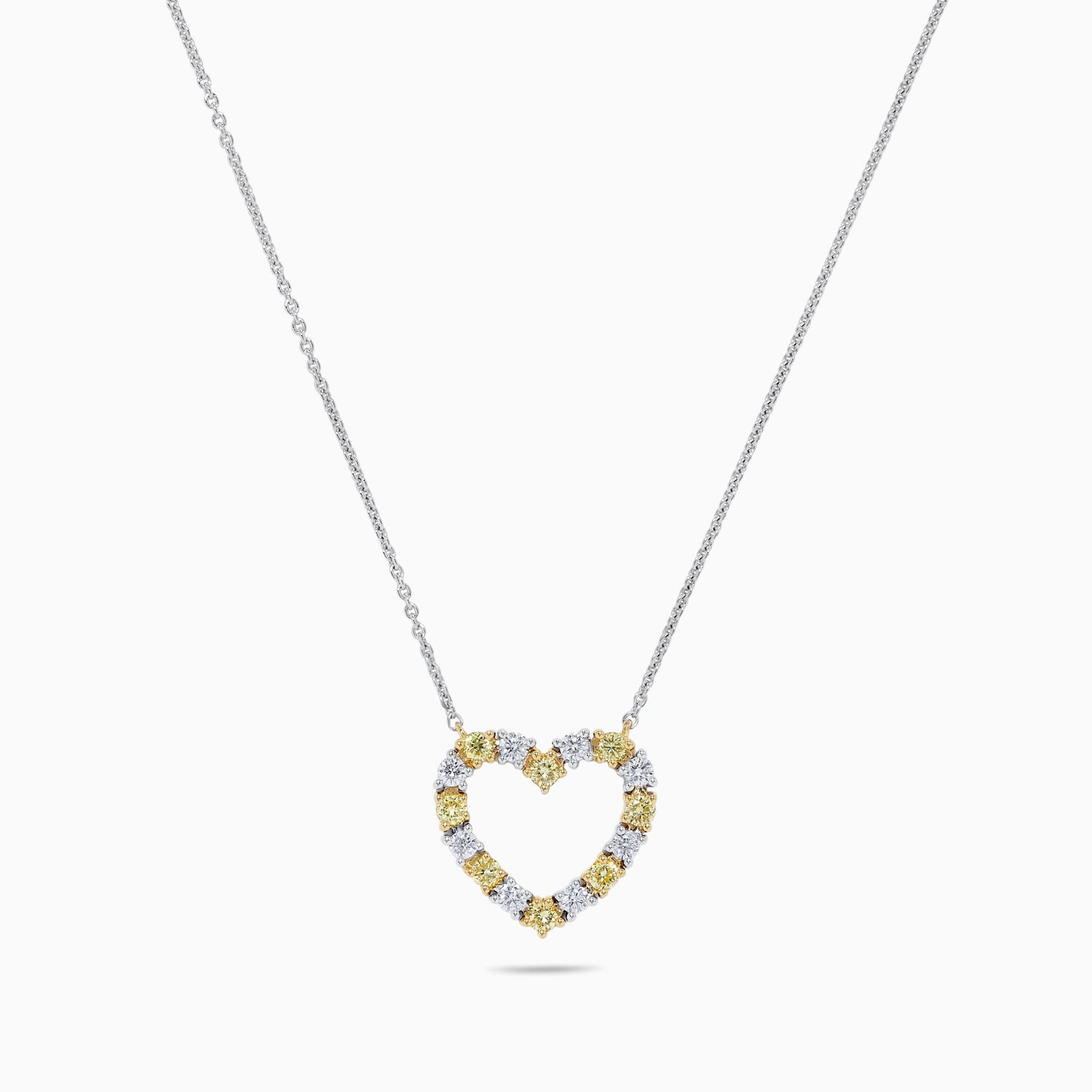 Natural Yellow Round Diamond .45 Carat TW Gold Heart Necklace