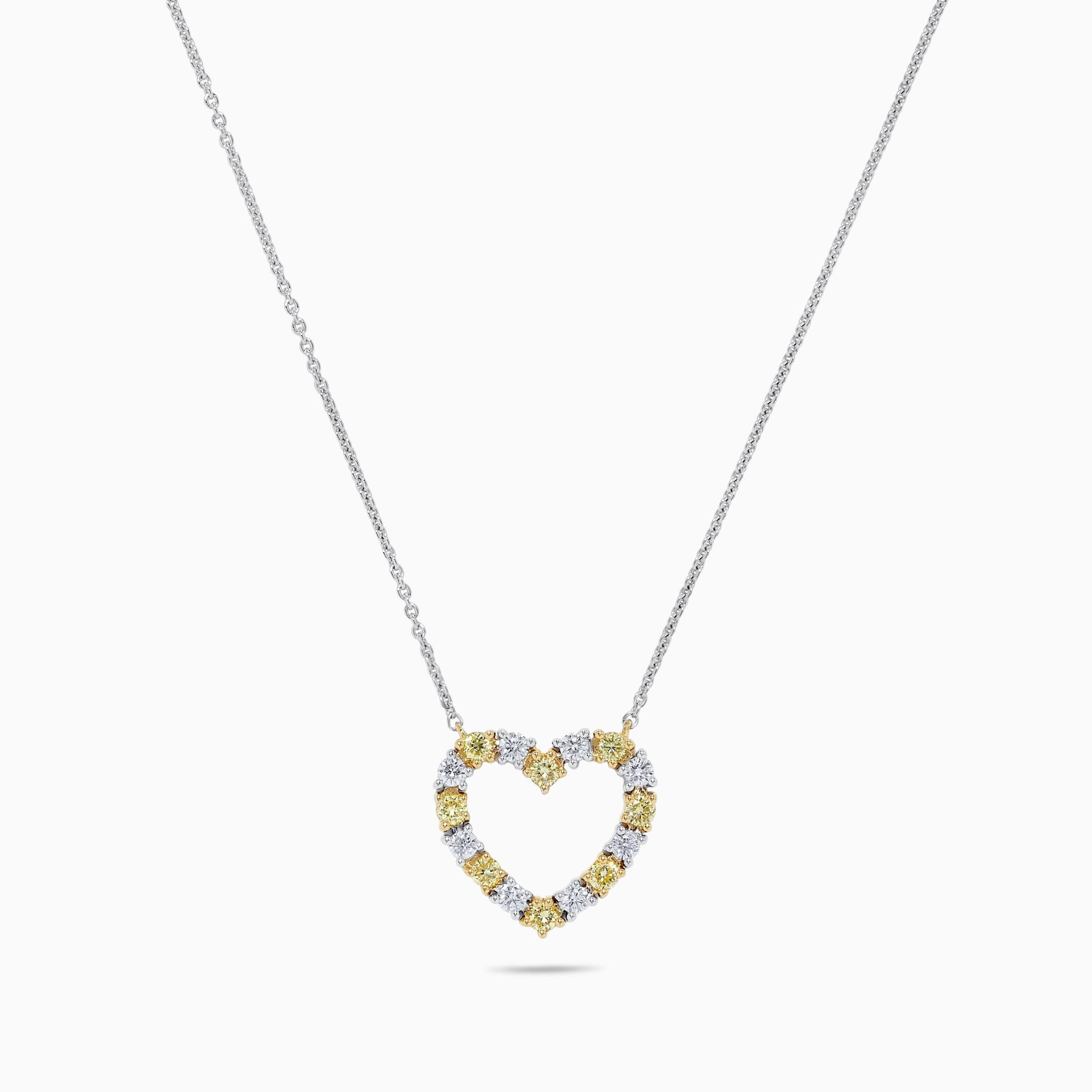 Natural Yellow Round Diamond .45 Carat TW Gold Heart Necklace