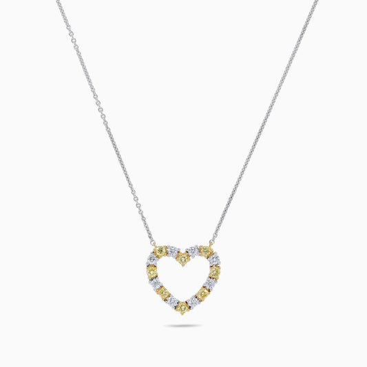 Natural Yellow Round Diamond .45 Carat TW Gold Heart Necklace