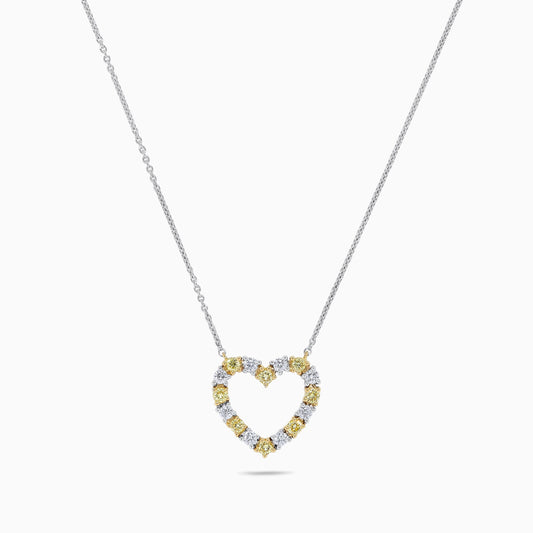 Natural Yellow Round Diamond .63 Carat TW Gold Heart Necklace