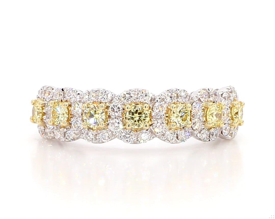 Natural Yellow Round Diamond .86 Carat TW Gold Wedding Band