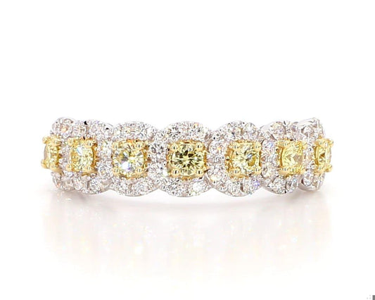 Natural Yellow Round Diamond .86 Carat TW Gold Wedding Band