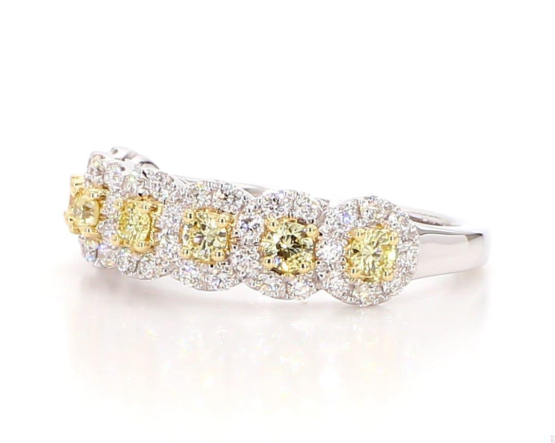 Natural Yellow Round Diamond .86 Carat TW Gold Wedding Band