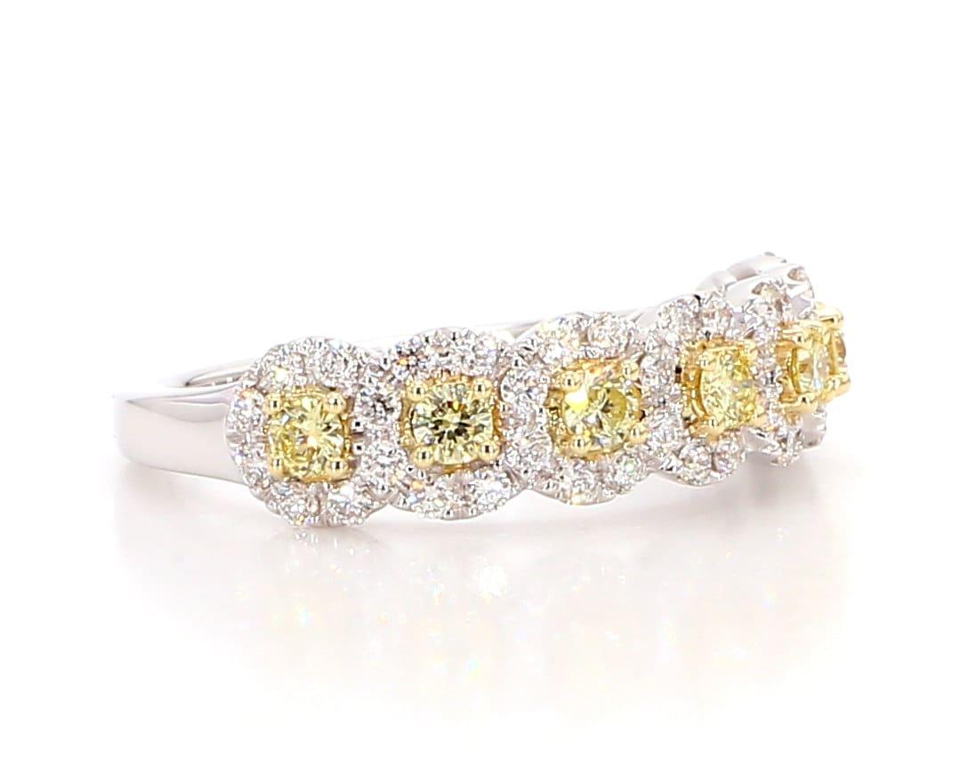 Natural Yellow Round Diamond .86 Carat TW Gold Wedding Band
