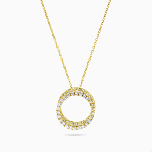 Natural Yellow Round and White Diamond 1.20 Carat TW Gold Drop Pendant