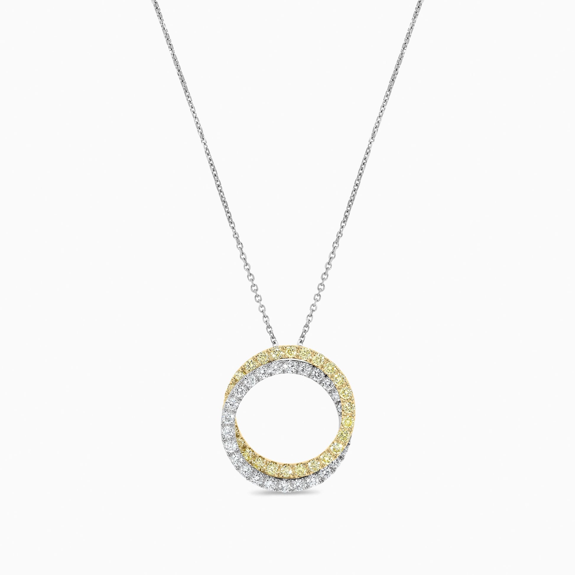 Natural Yellow Round and White Diamond 1.24 Carat TW Gold Drop Pendant