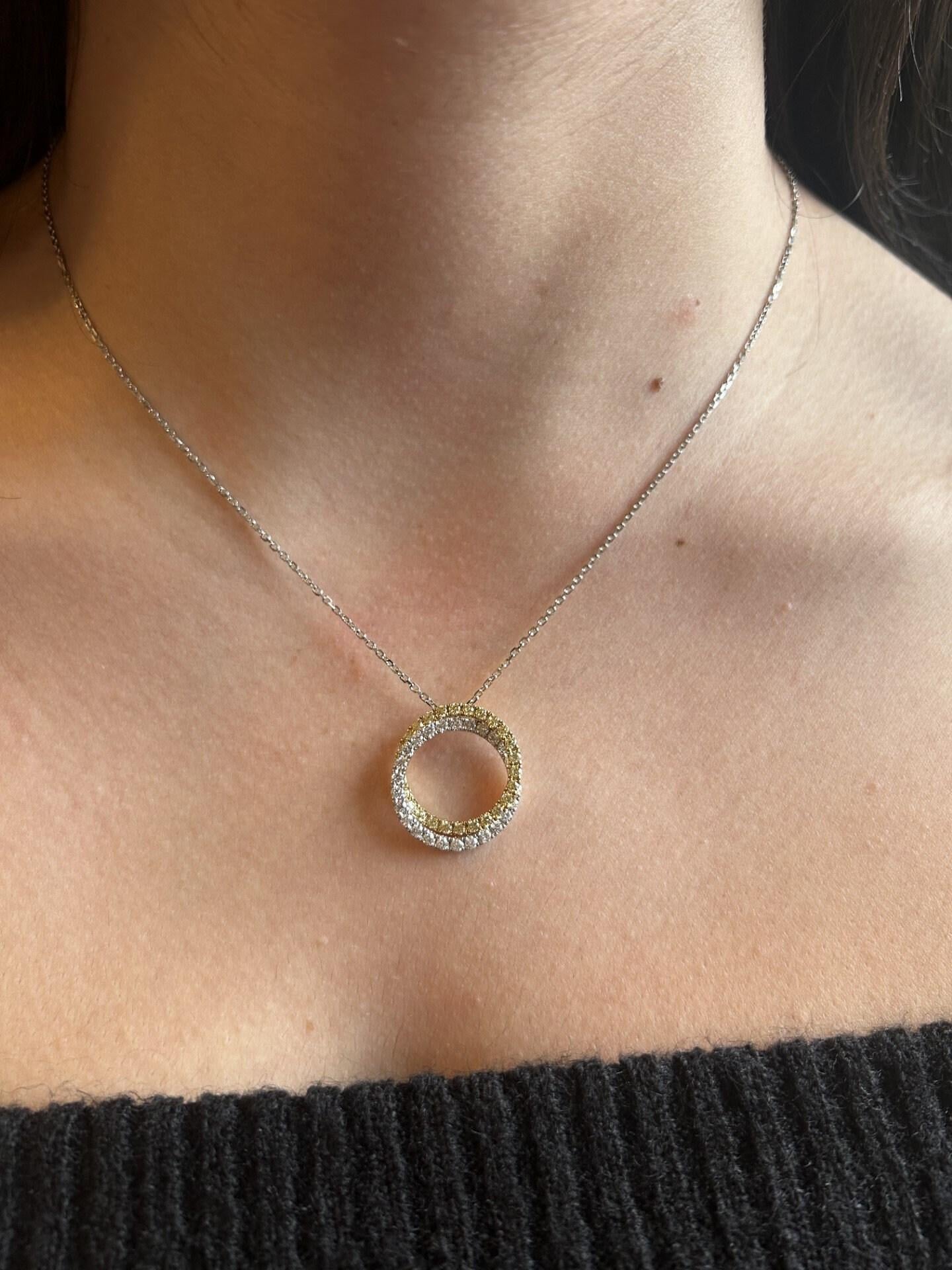 Natural Yellow Round and White Diamond 1.24 Carat TW Gold Drop Pendant