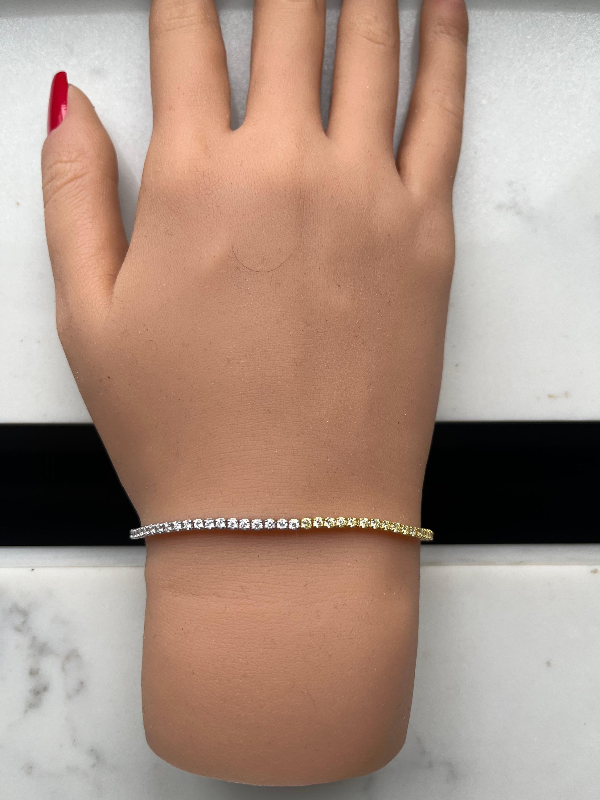 Natural Yellow Round and White Diamond 2.03 Carat TW Gold Tennis Bracelet