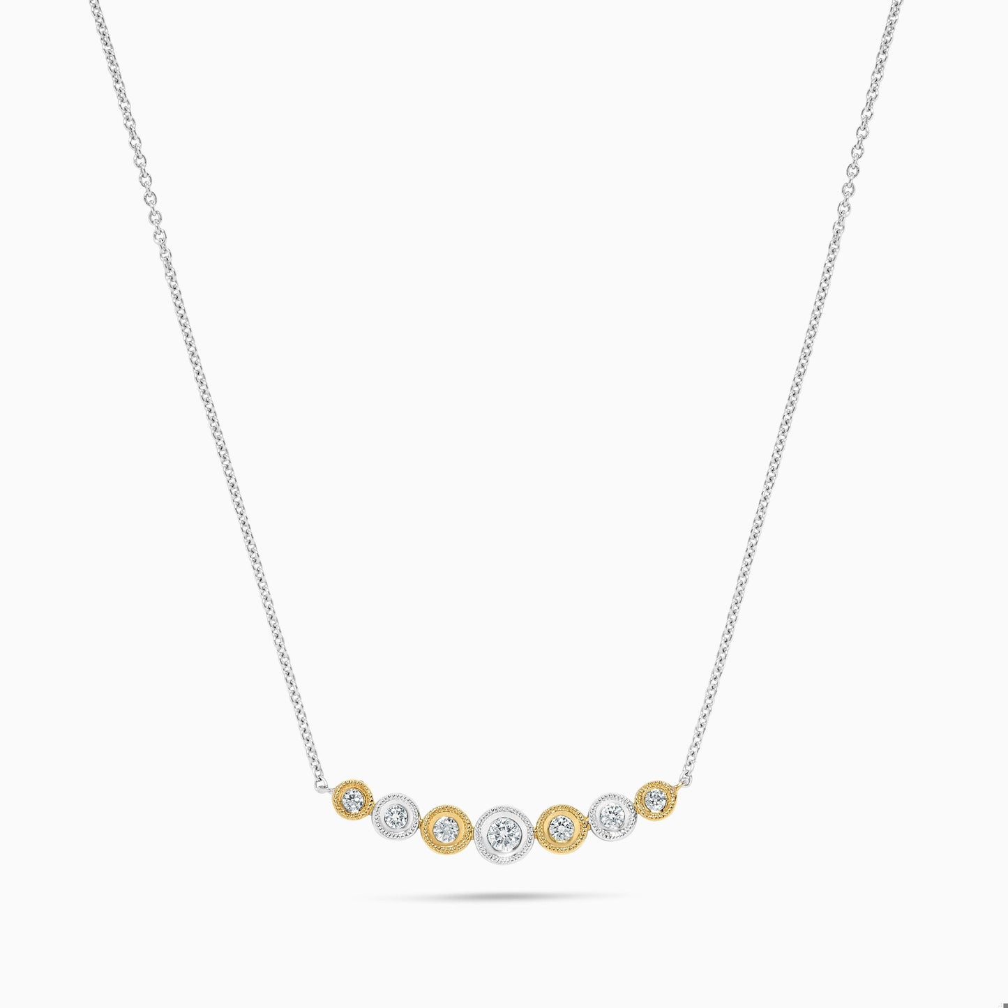 Natural Yellow Round and White Diamond .21 Carat TW Gold Necklace