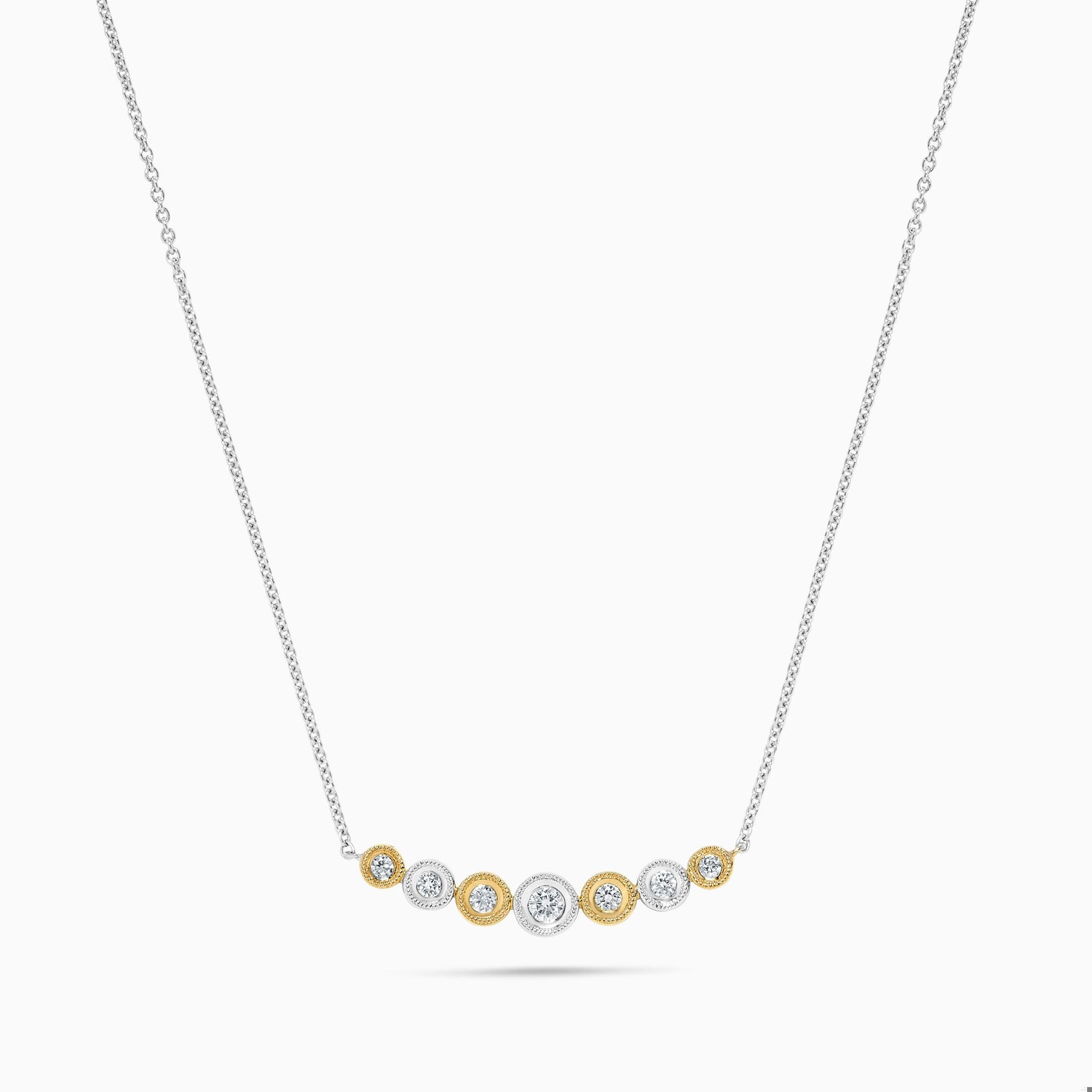 Natural Yellow Round and White Diamond .23 Carat TW Gold Necklace