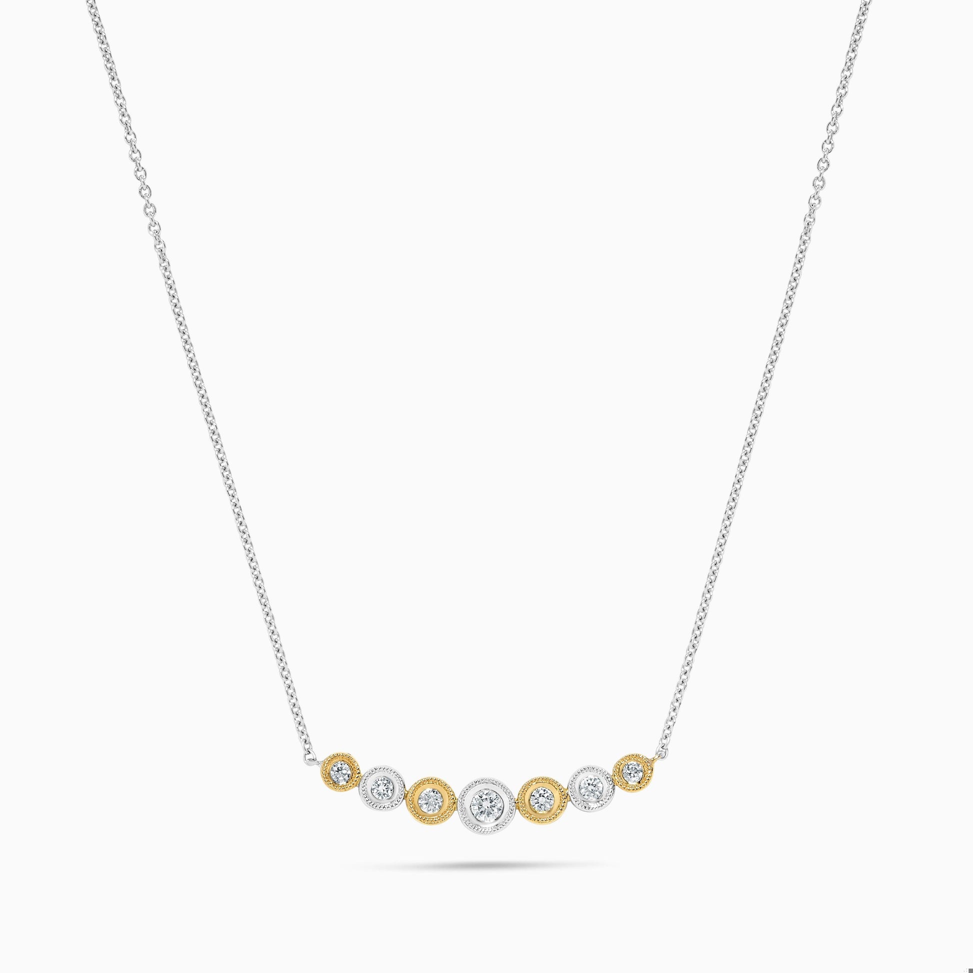 Natural Yellow Round and White Diamond .21 Carat TW Gold Necklace