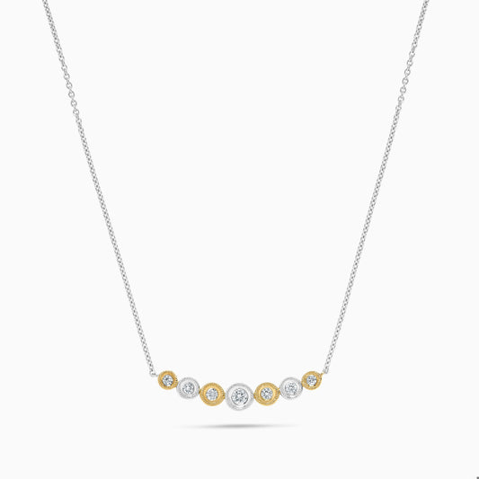 Natural Yellow Round and White Diamond .21 Carat TW Gold Necklace