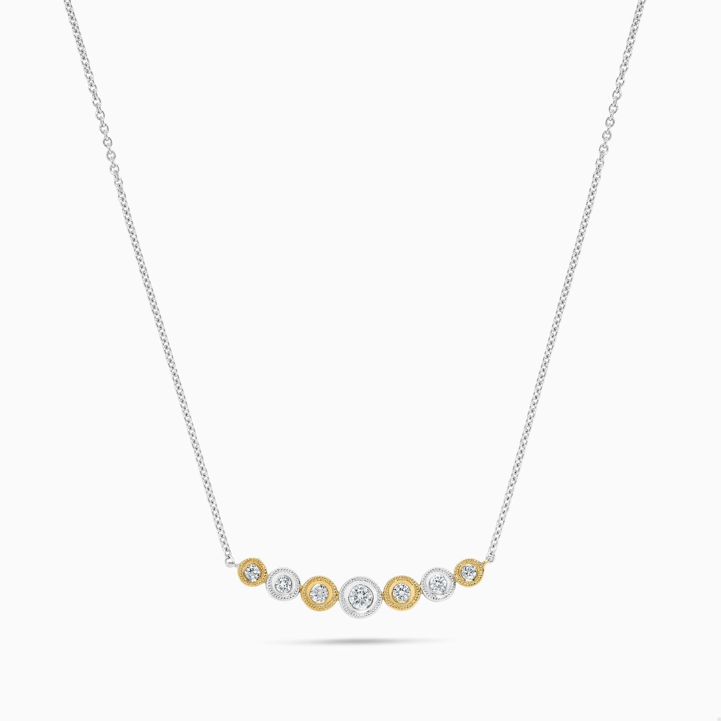 Natural Yellow Round and White Diamond .21 Carat TW Gold Necklace