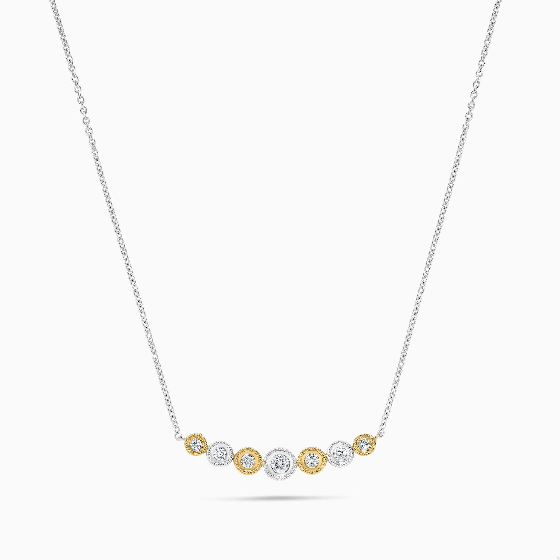 Natural Yellow Round and White Diamond .21 Carat TW Gold Necklace