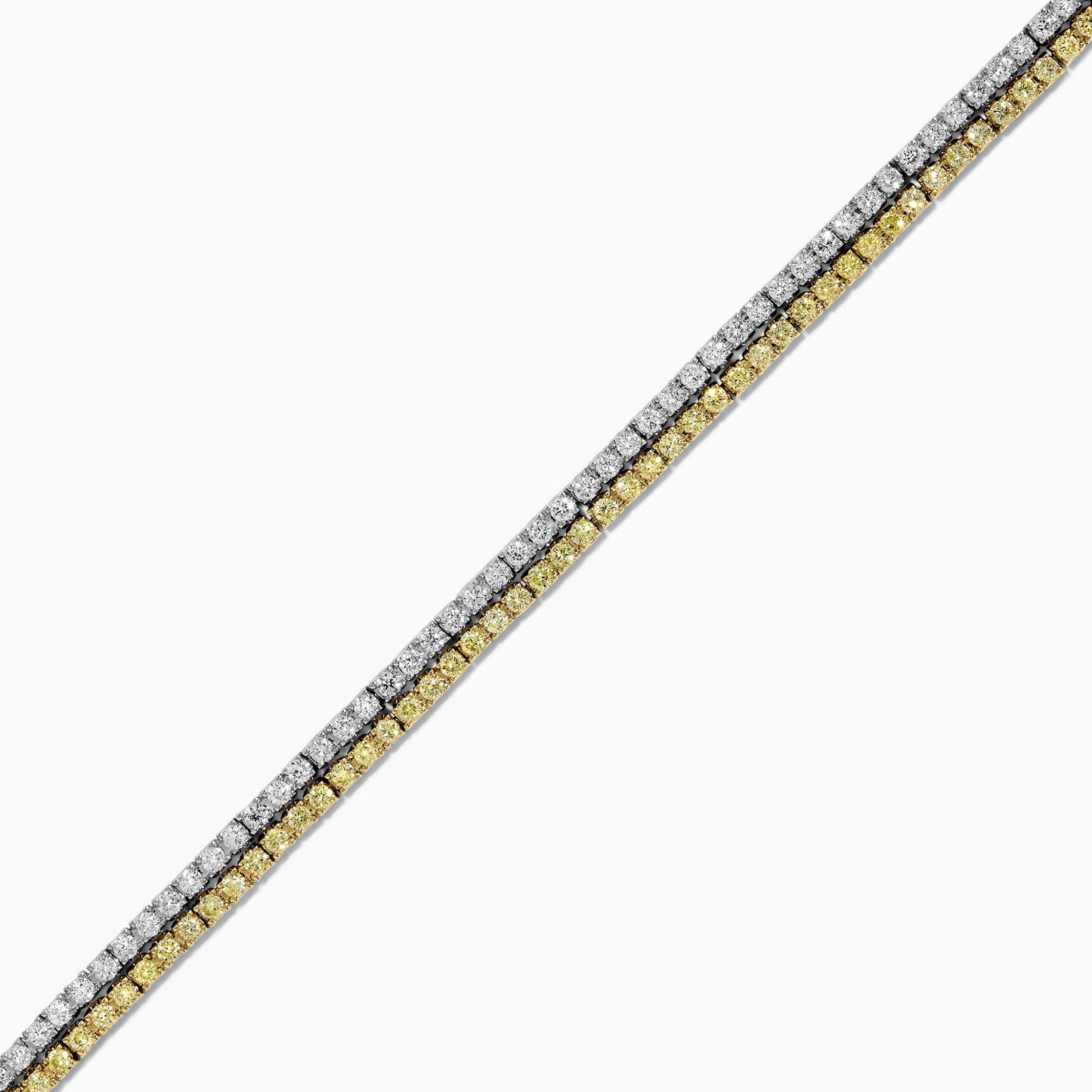 Natural Yellow Round and White Diamond 2.88 Carat TW Gold Tennis Bracelet