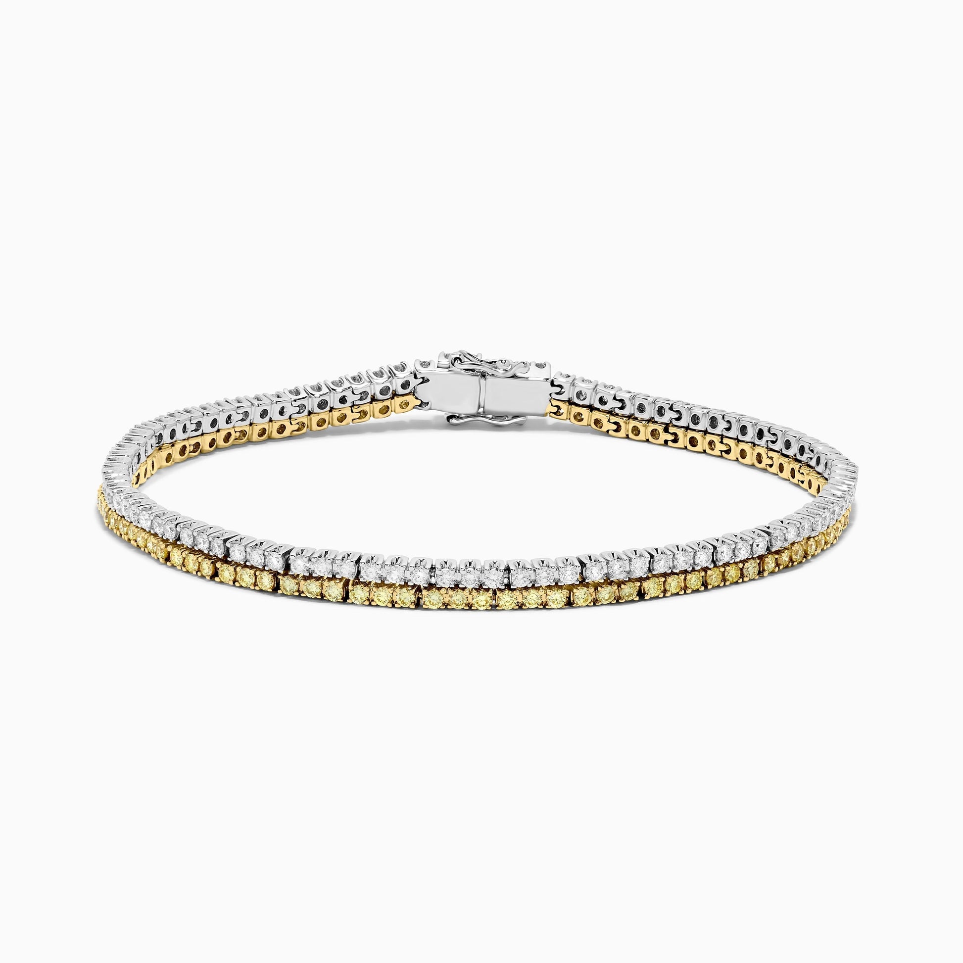 Natural Yellow Round and White Diamond 2.88 Carat TW Gold Tennis Bracelet