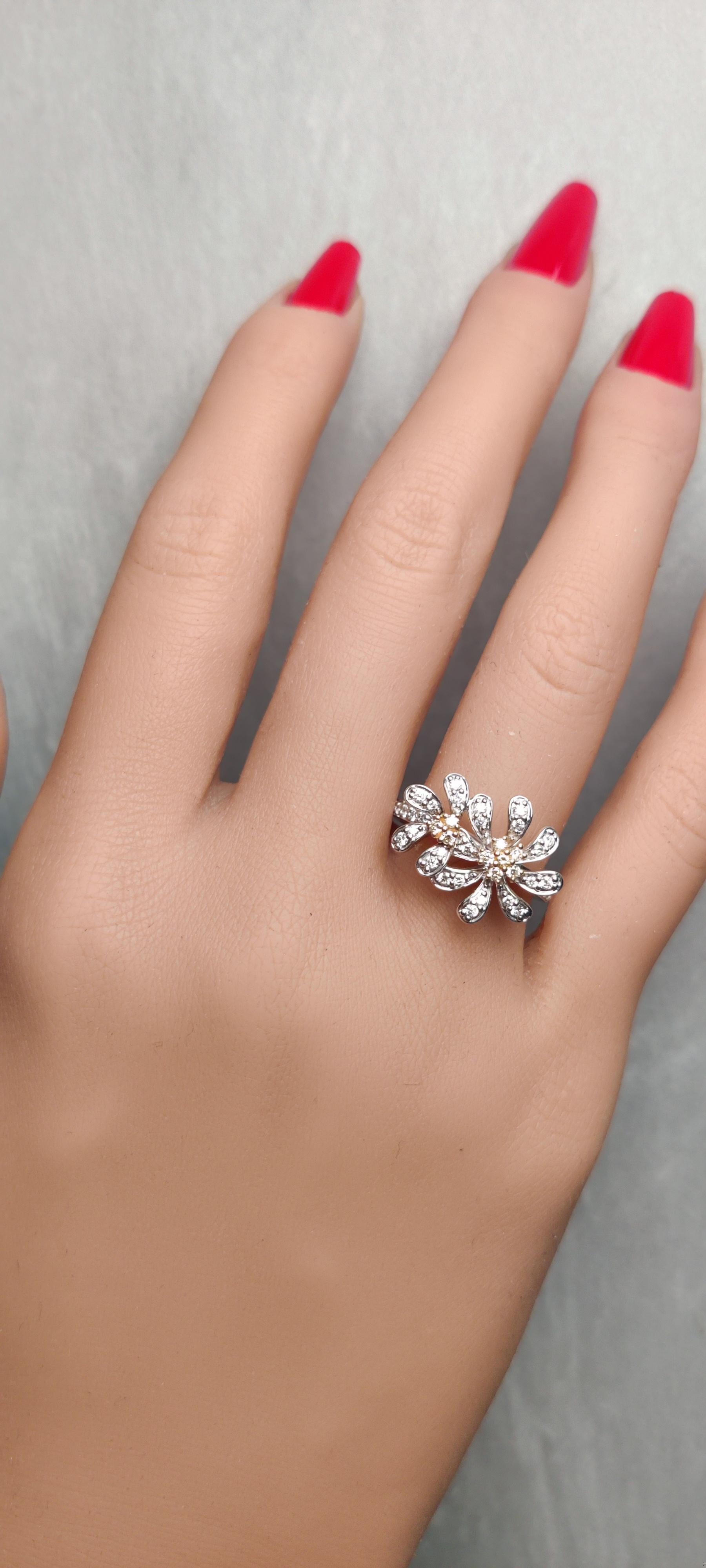 Natural Yellow Round and White Diamond .35 Carat TW Gold Cocktail Ring
