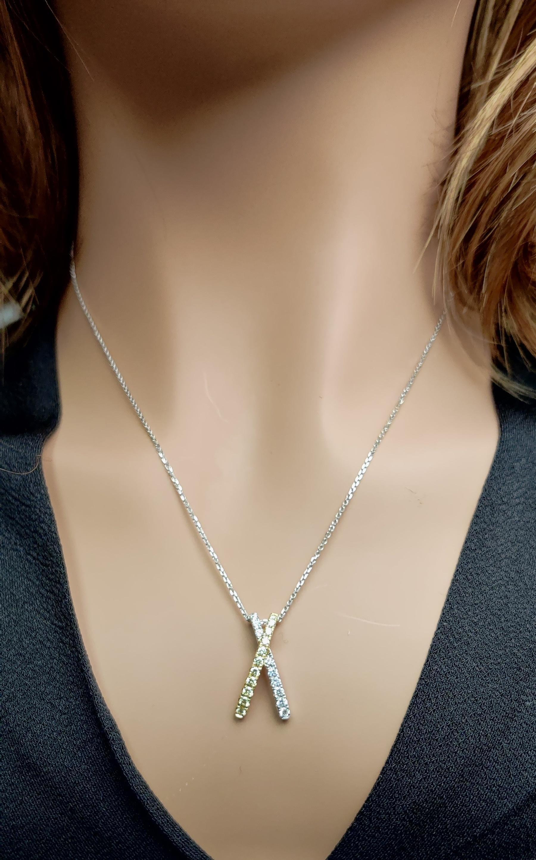 Natural Yellow Round and White Diamond .56 Carat TW Gold Drop Pendant