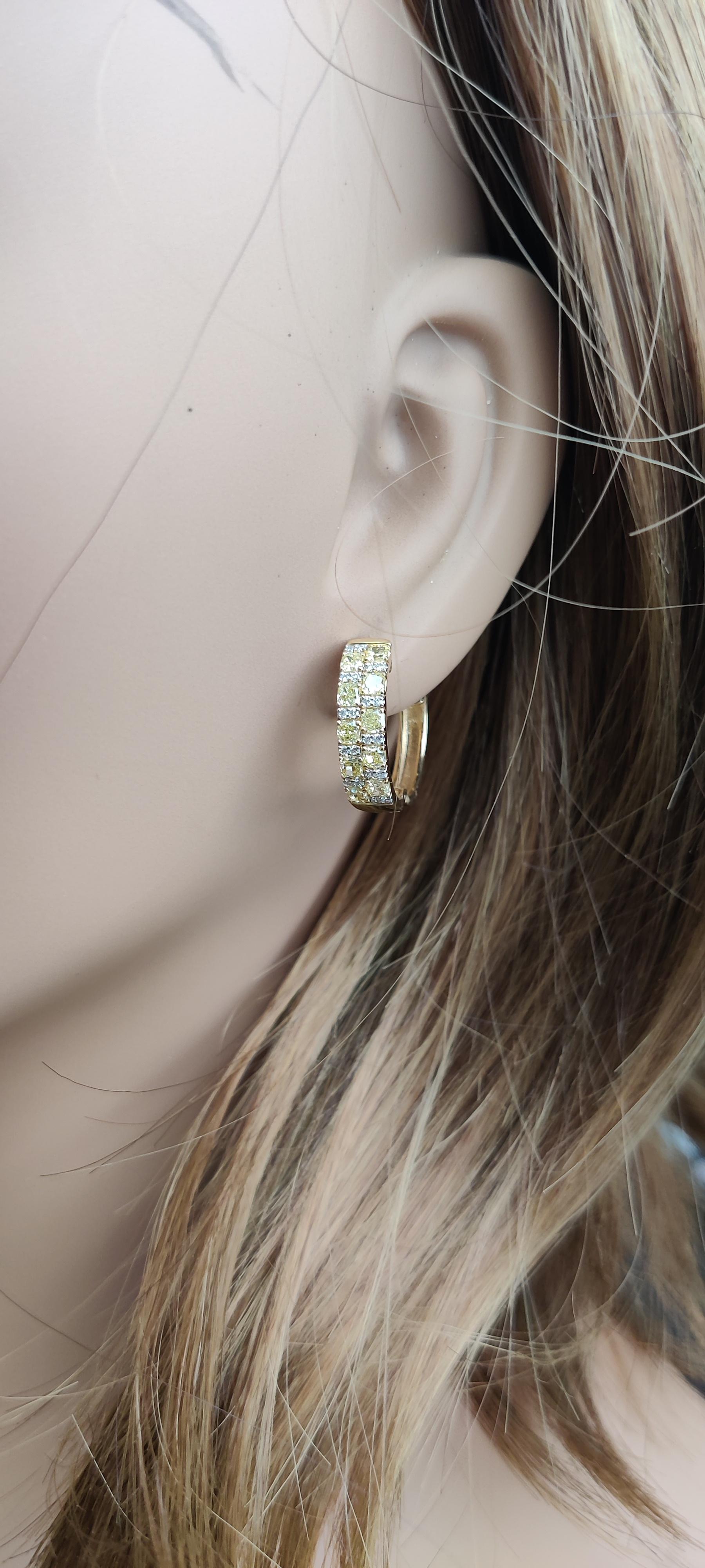 Natural Yellow Radiant Diamond 1.66 Carat TW Gold Hoop Earrings