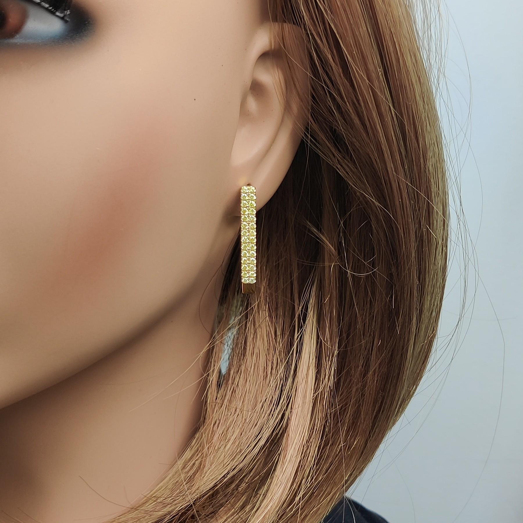 Natural Yellow Round Diamond 1.55 Carat TW Yellow Gold Hoop Earrings