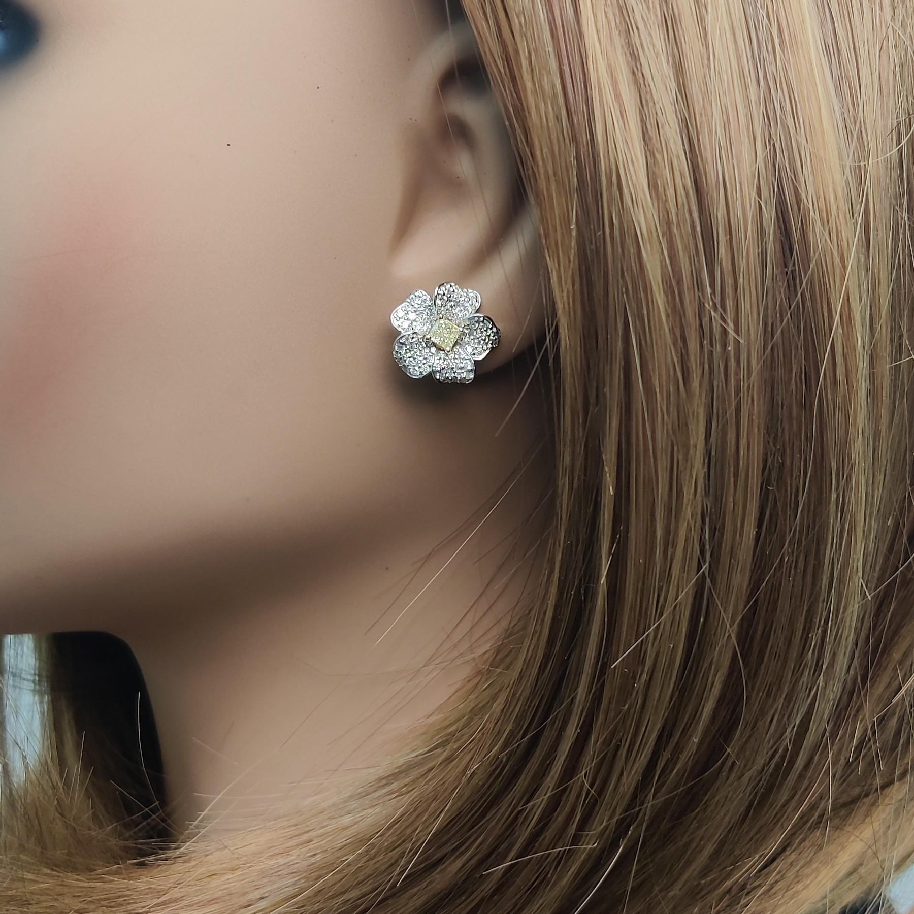 Natural Yellow Cushion Diamond 1.56 Carat TW Gold Stud Earrings