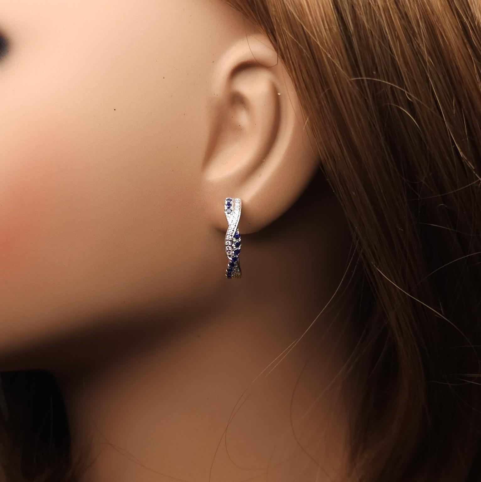 Natural Blue Round Sapphire and White Diamond .55 Carat TW White Gold Earrings