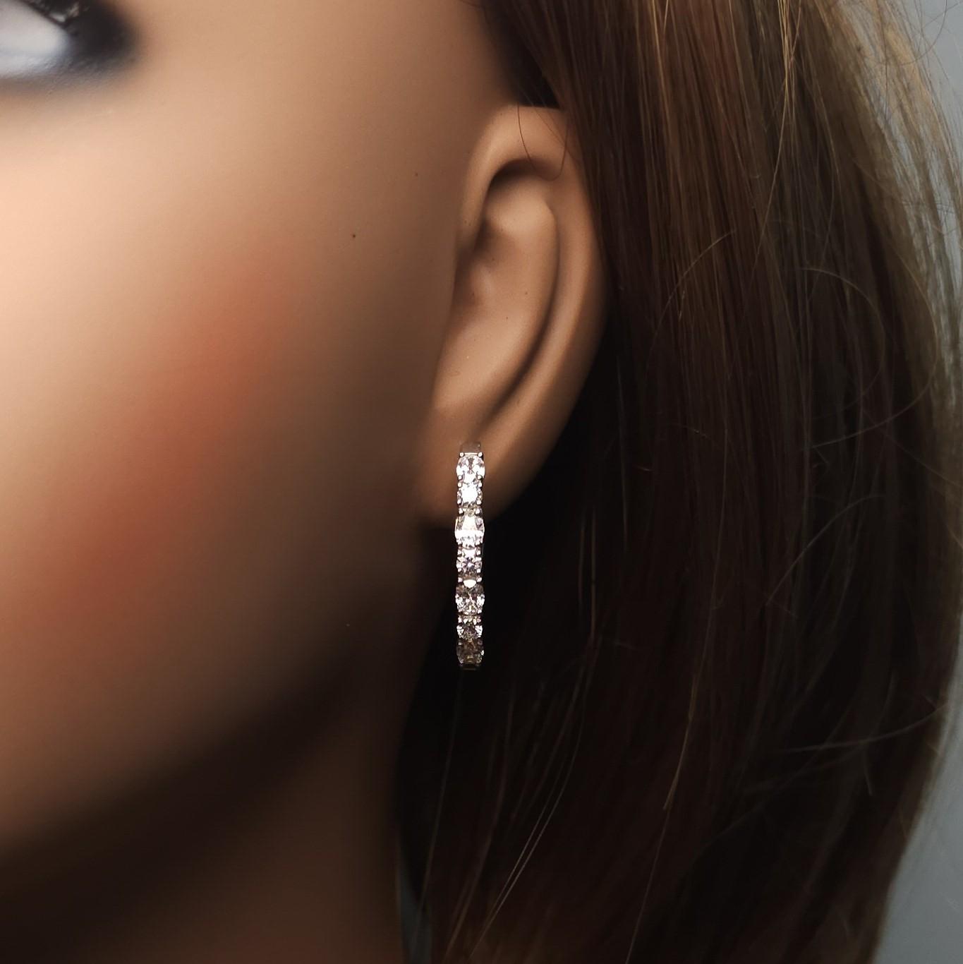 Natural White Oval Diamond 1.67 Carat TW White Gold Hoop Earrings
