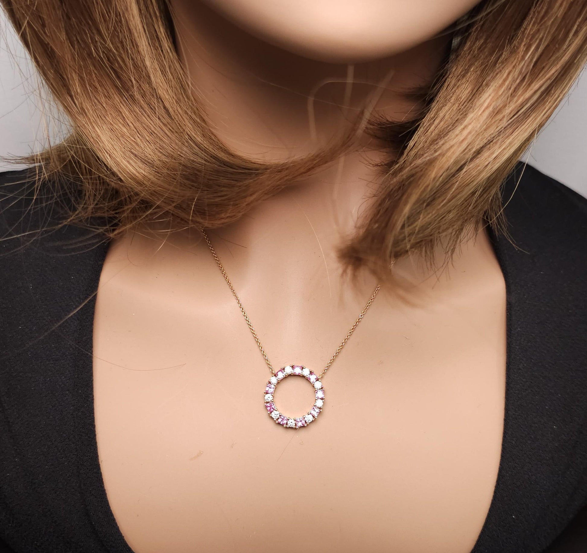 Natural Pink Princess Sapphire and White Diamond 1.60 Carat TW Gold Drop Pendant