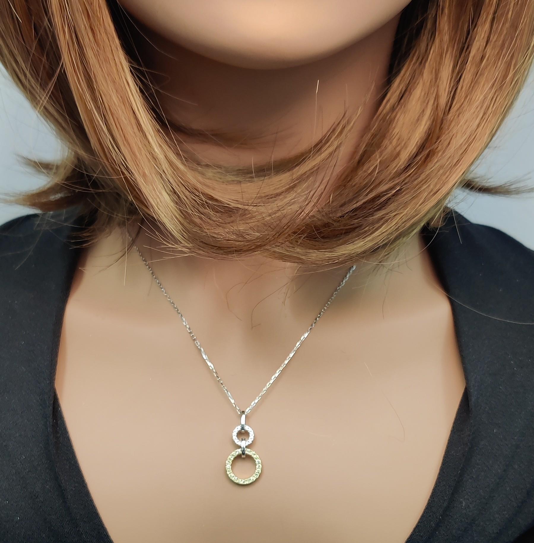 Natural Yellow Round and White Diamond .33 Carat TW Gold Drop Pendant