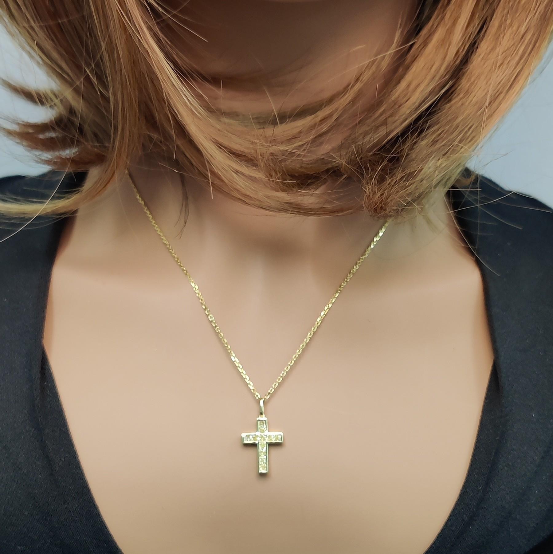 Natural Yellow Radiant Diamond 0.72 Carat TW Yellow Gold Cross Pendant
