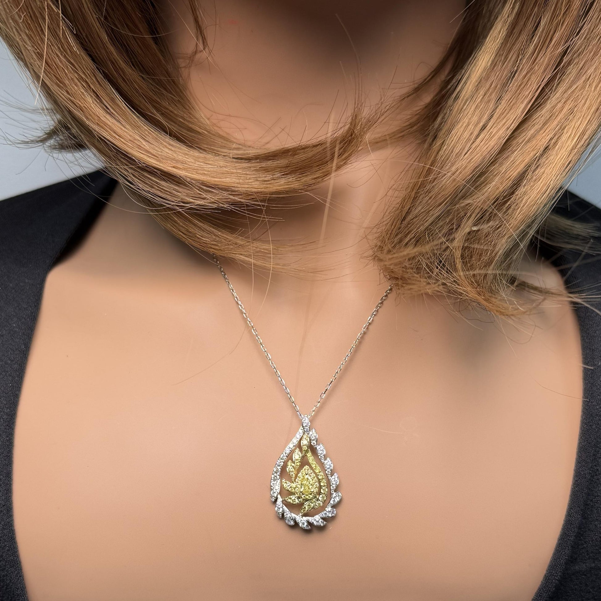 Natural Yellow Pear Diamond 1.28 Carat TW Gold Drop Pendant