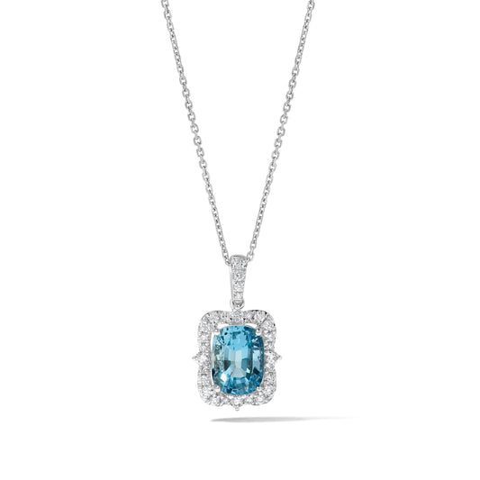 Natural Aquamarine Cushion Diamond 2.72 Carat TW Gold Drop Pendant