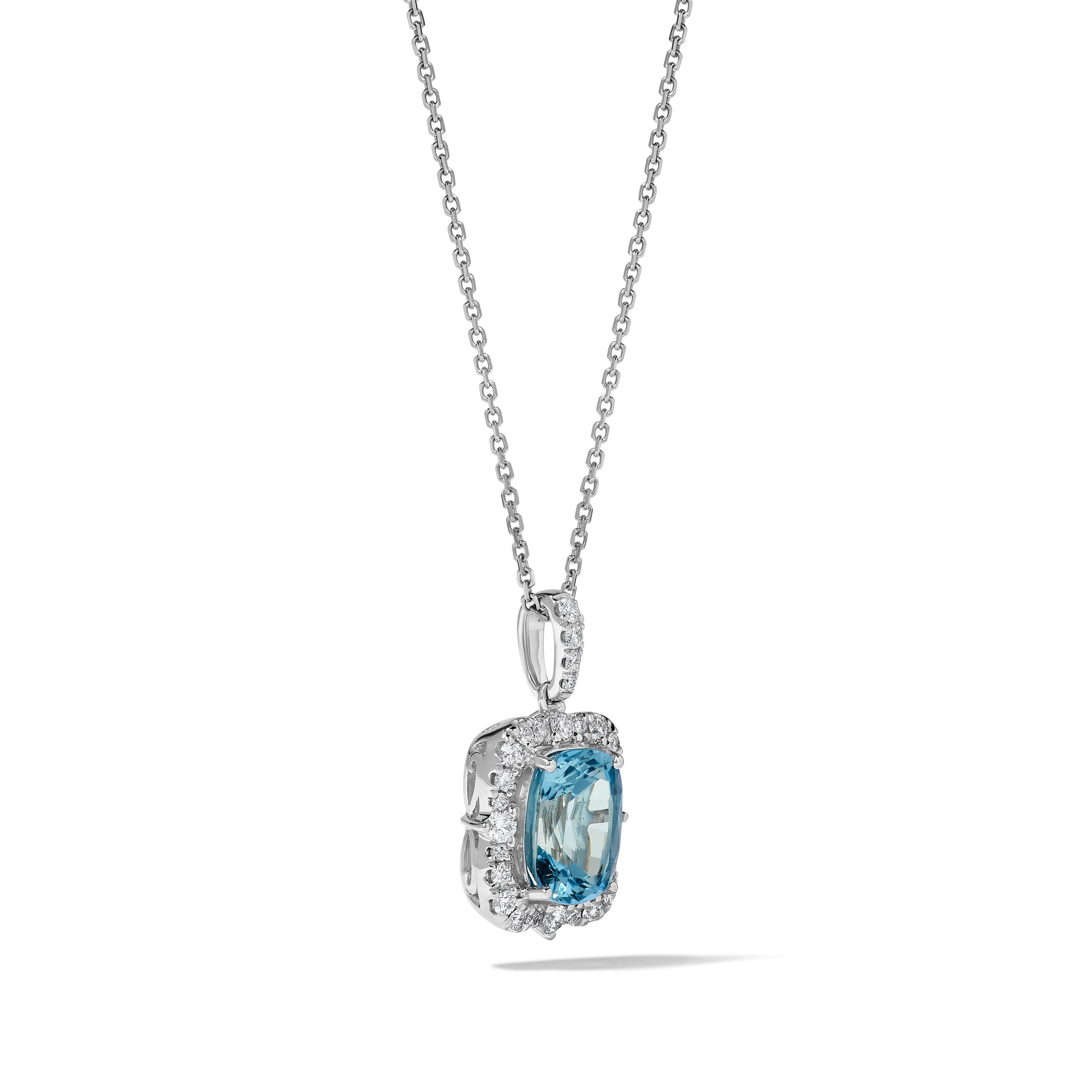 Natural Aquamarine Cushion Diamond 2.72 Carat TW Gold Drop Pendant