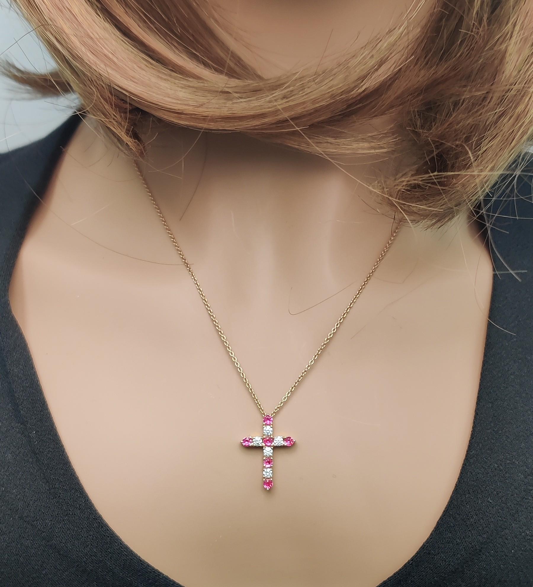 Natural Round Red Ruby and White Diamond .83 Carat TW Rose Gold Pendant
