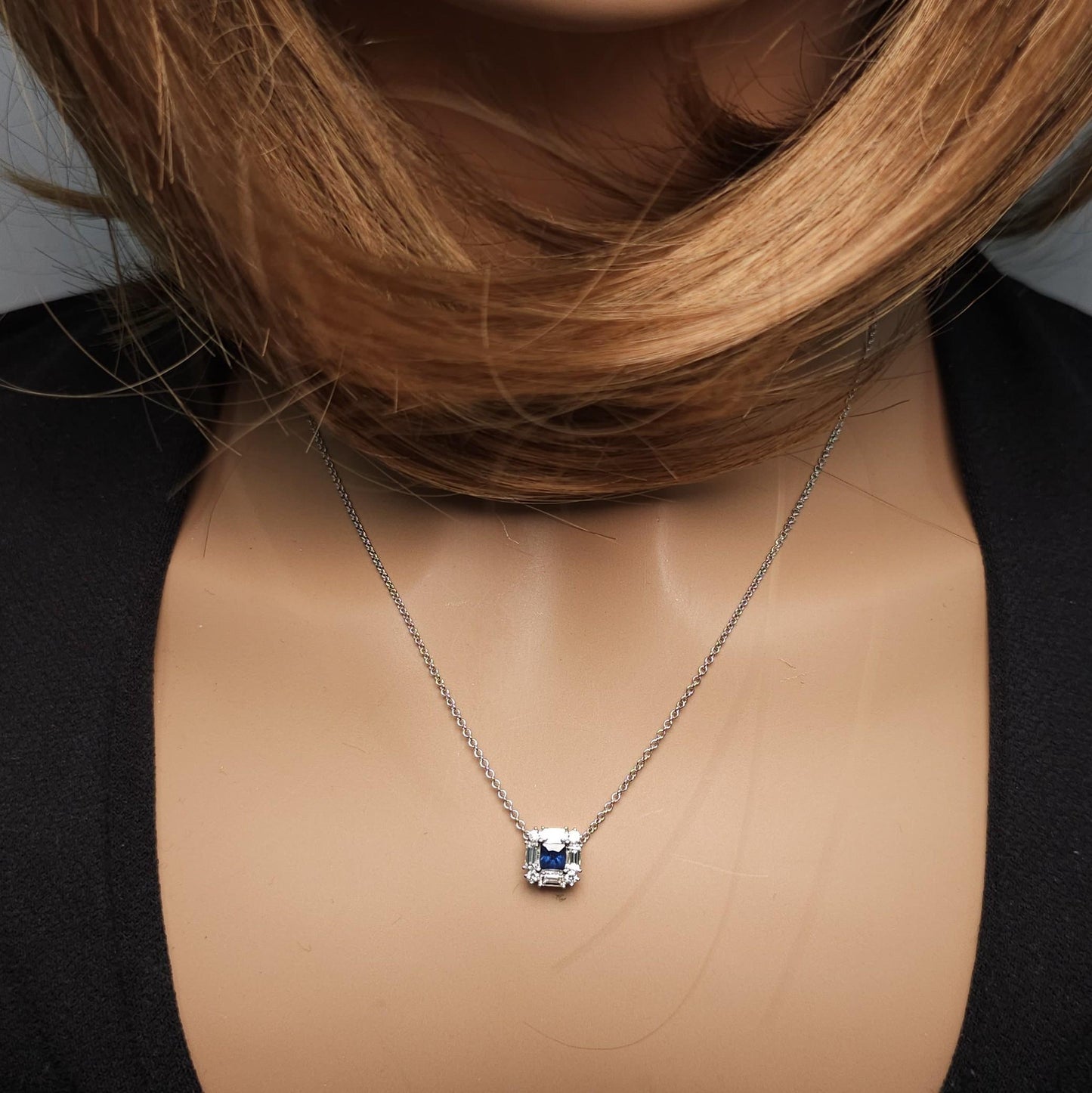 Natural Blue Princess Cut Sapphire and Diamond 0.70 Carat TW Drop Pendant
