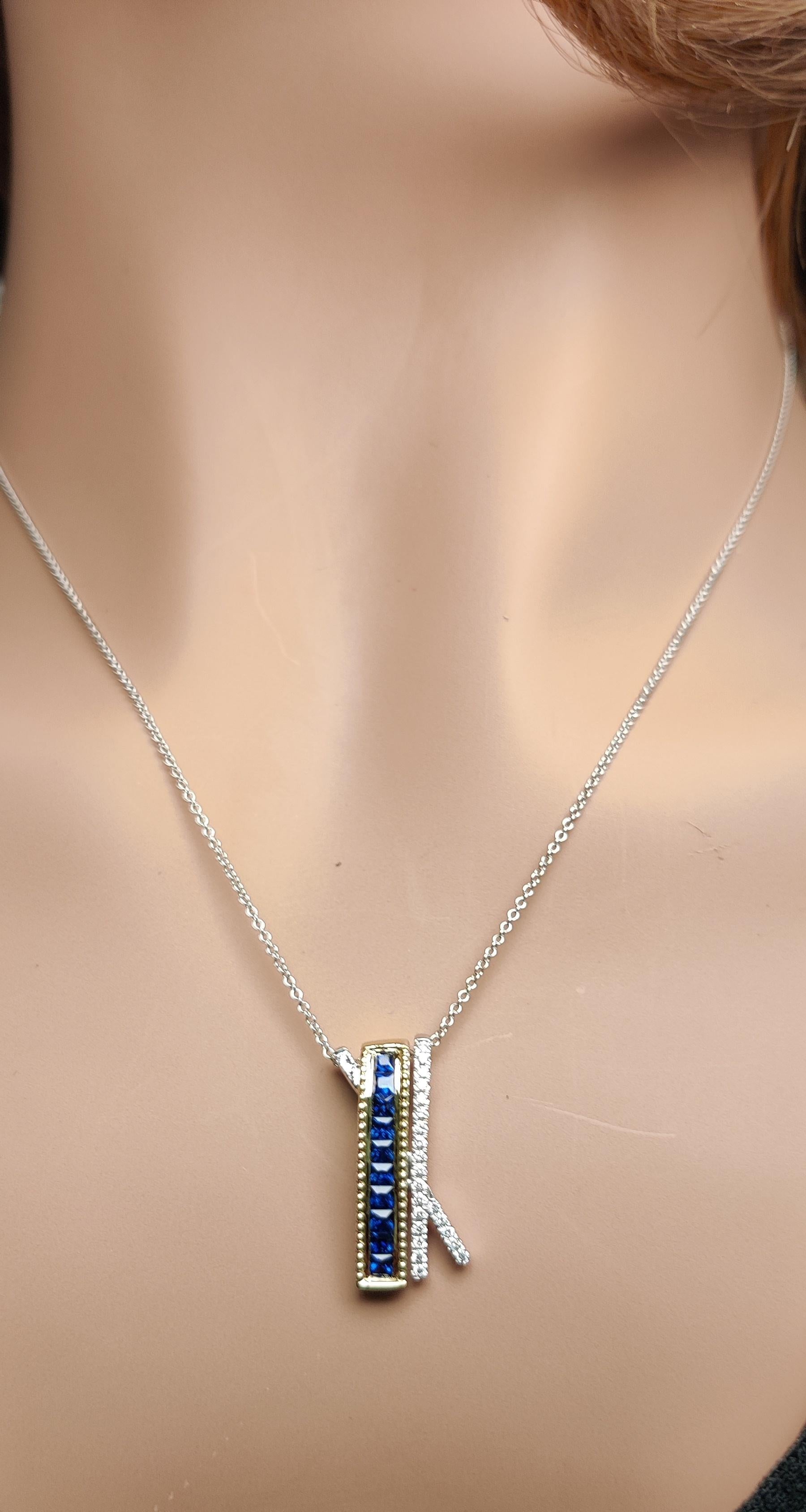 Natural Blue Princess Sapphire and White Diamond 0.75 Carat TW Gold Drop Pendant