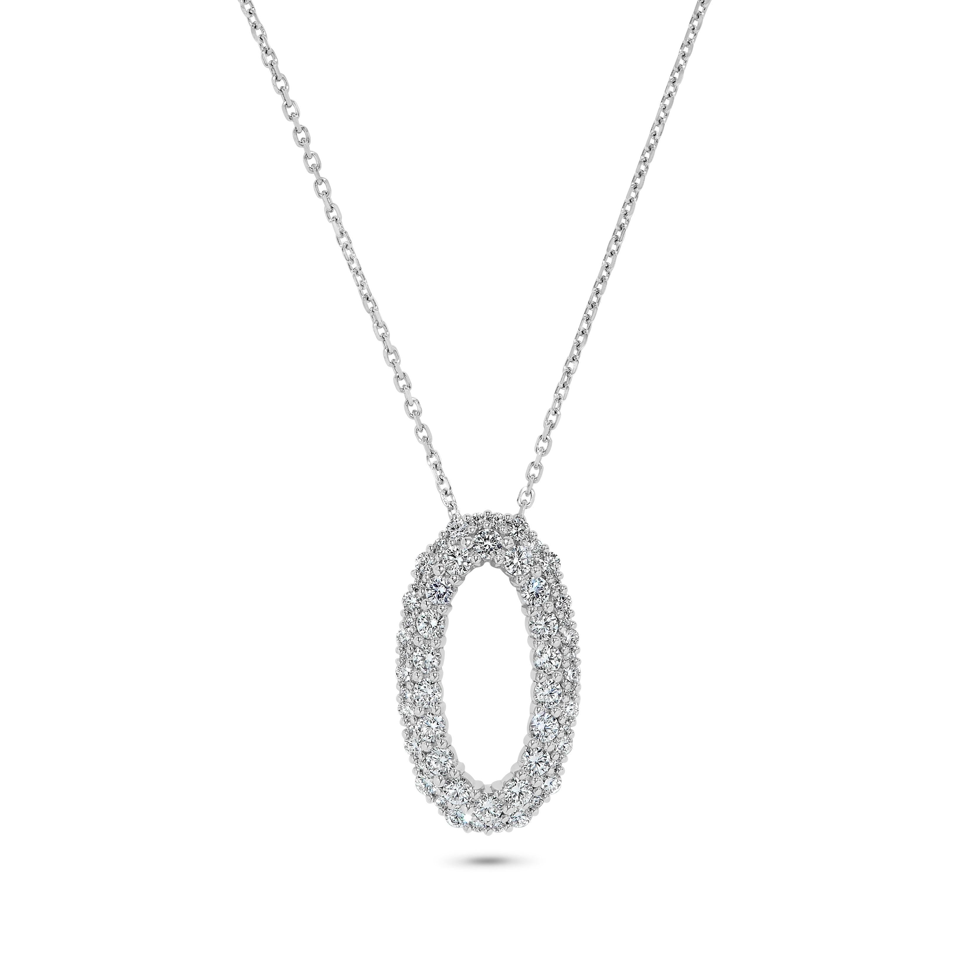 Natural White Round Diamond 1.44 Carat TW White Gold Drop Pendant