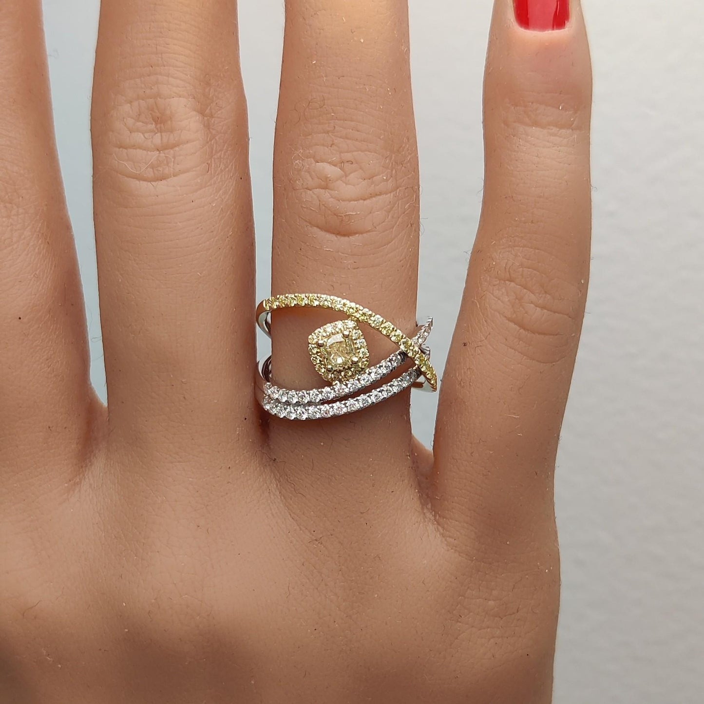 Natural Yellow Cushion Diamond 1.03 Carat TW Gold Cocktail Ring